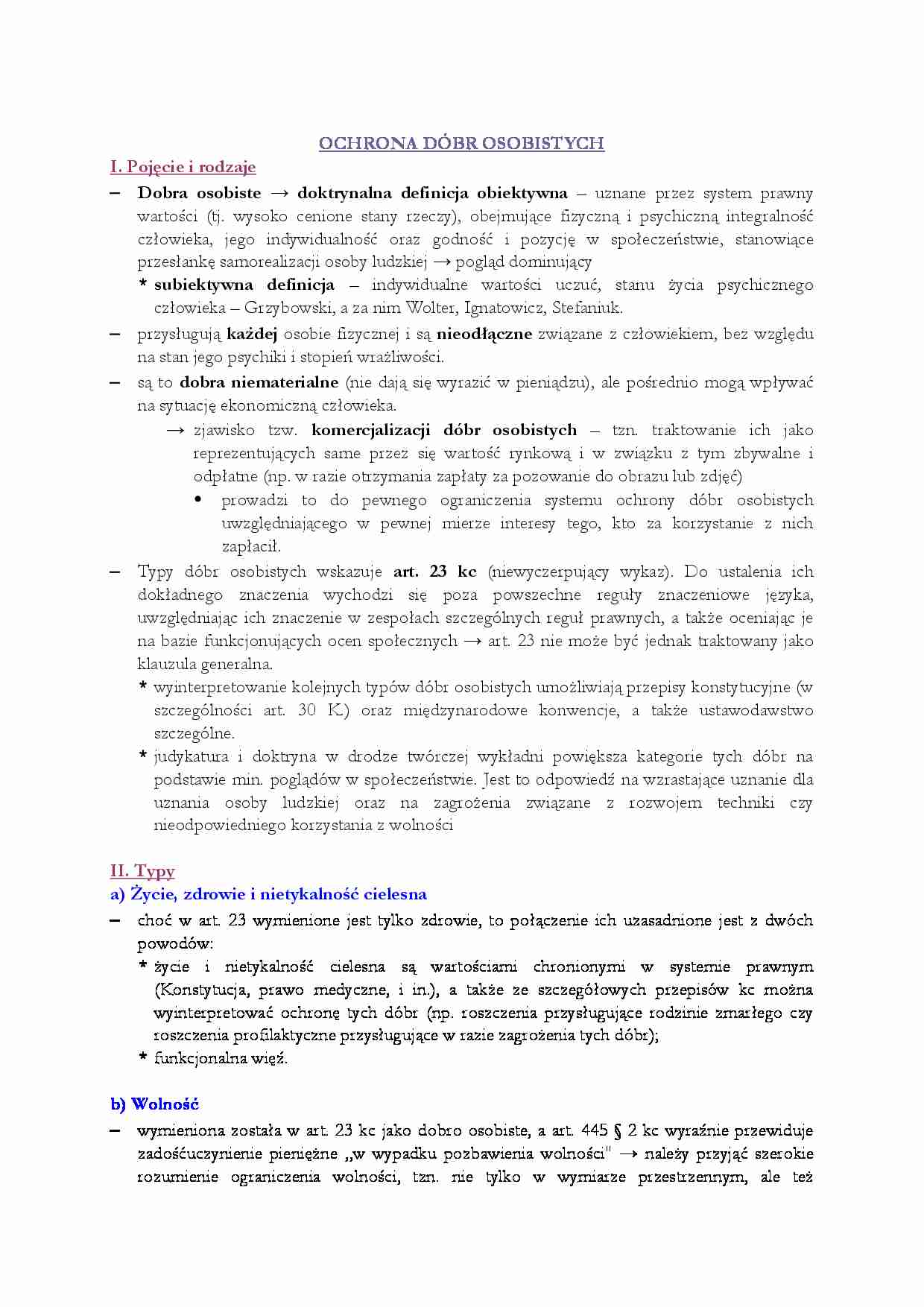Ochrona dóbr osobistych-opracowanie - strona 1
