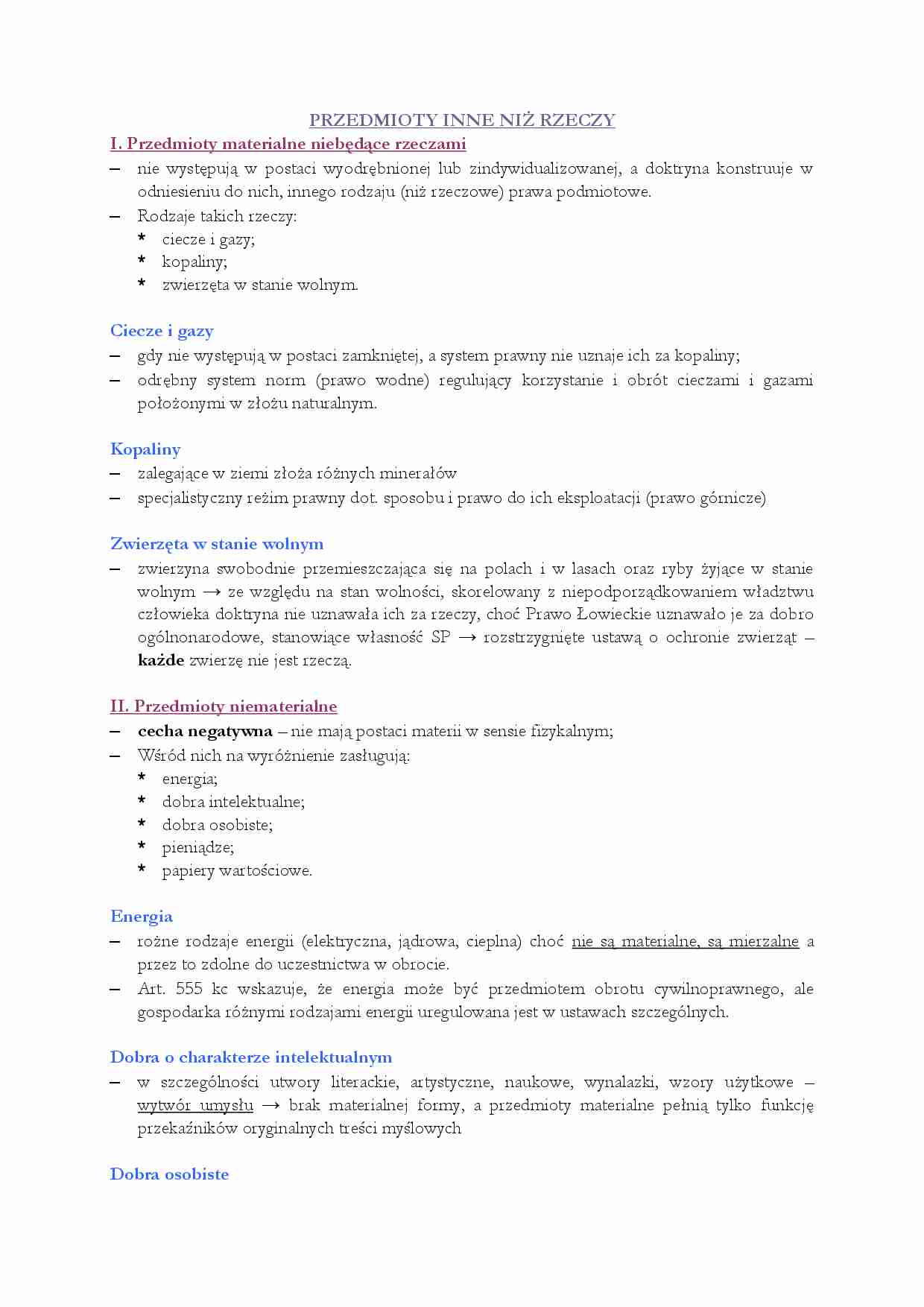Przedmioty inne niż rzeczy-opracowanie - strona 1