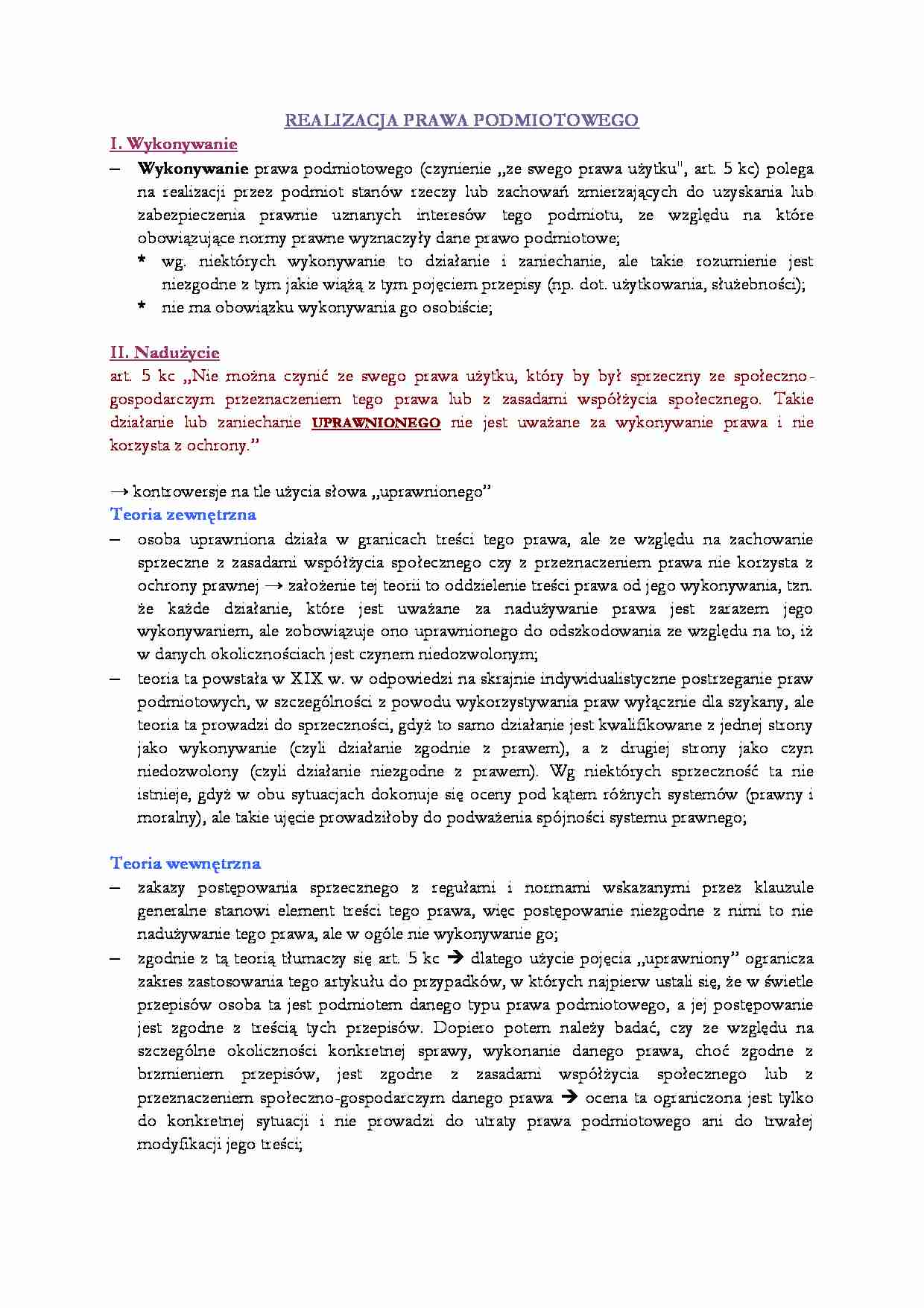 Realizacja prawa podmiotowego-opracowanie - strona 1