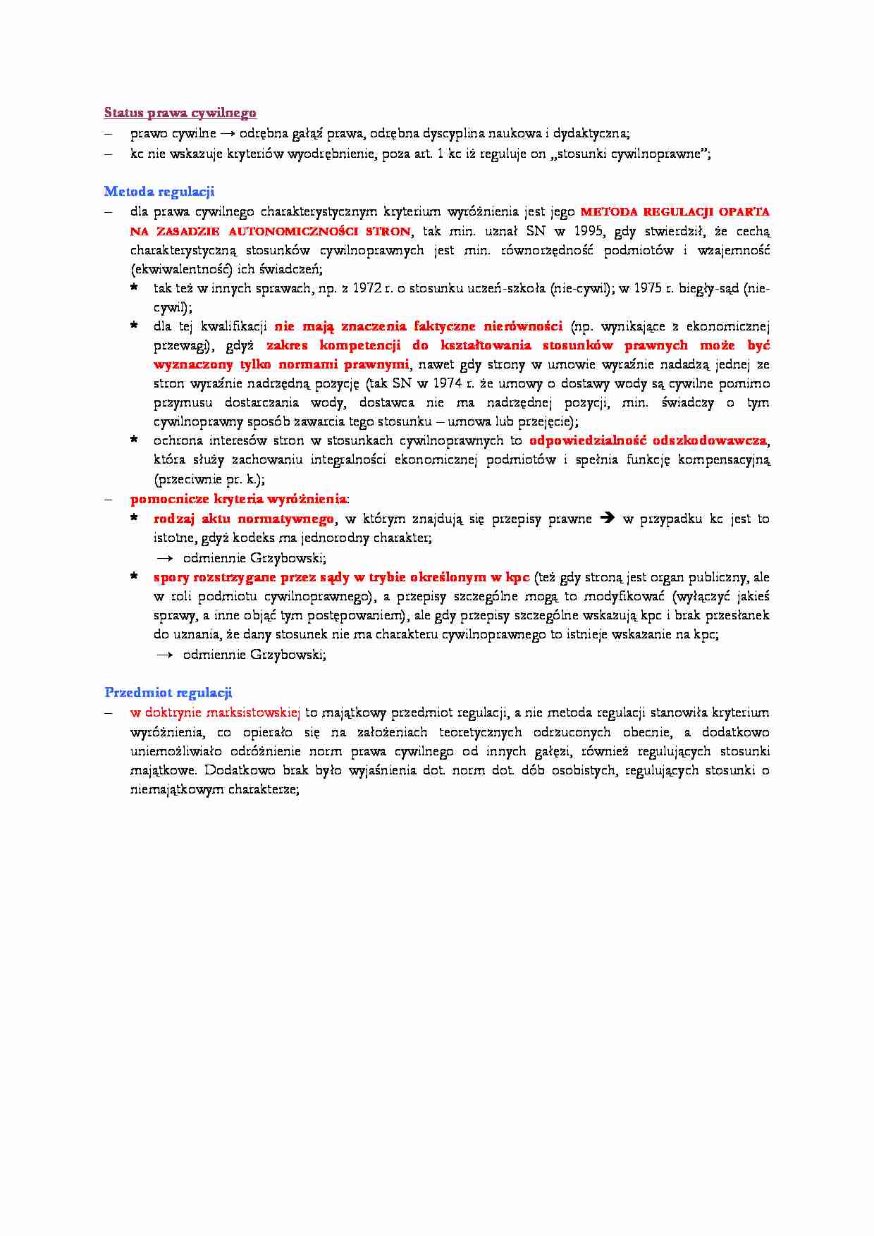 Status prawa cywilnego-opracowanie - strona 1