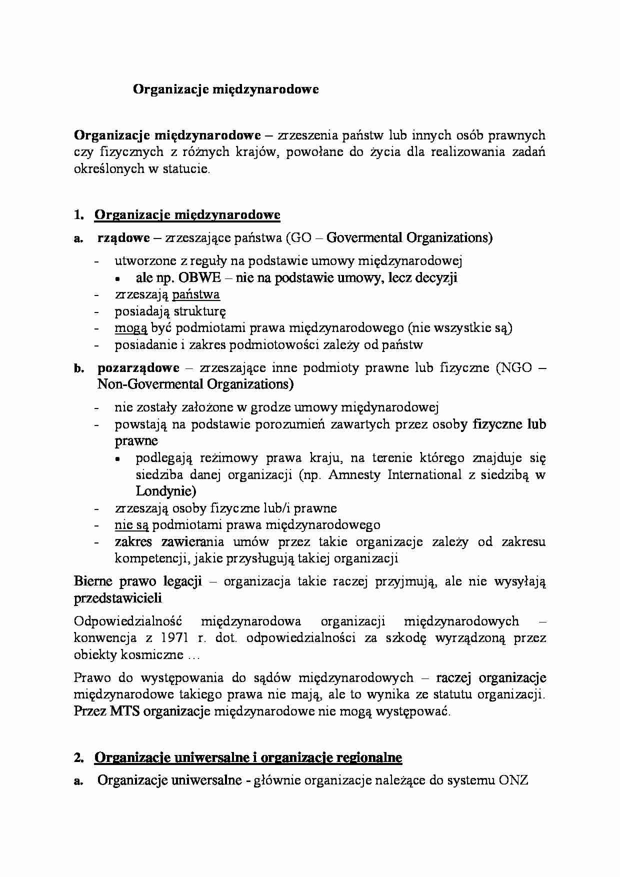 Organizacje międzynarodowe-opracowanie - strona 1