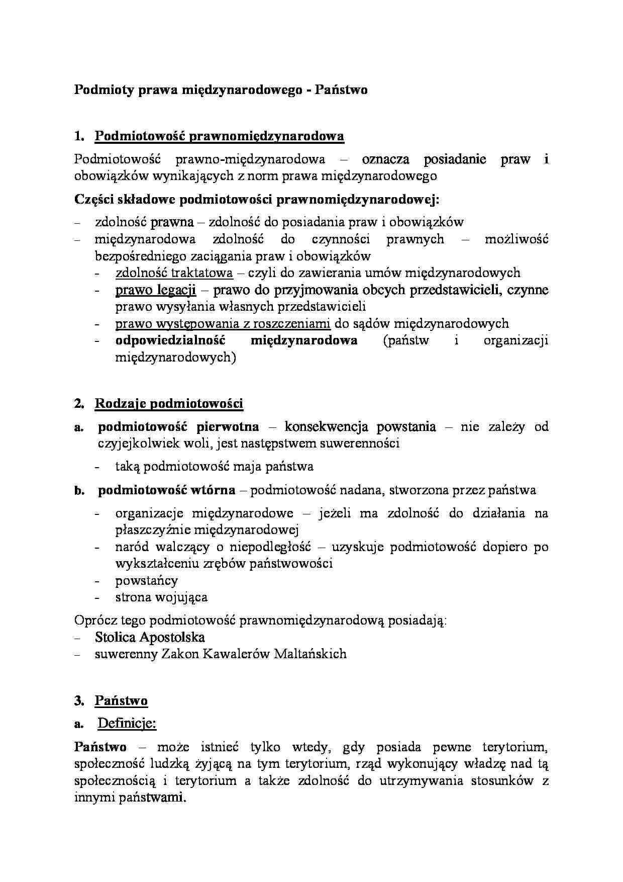 Podmioty prawa międzynarodowego-opracowanie - strona 1