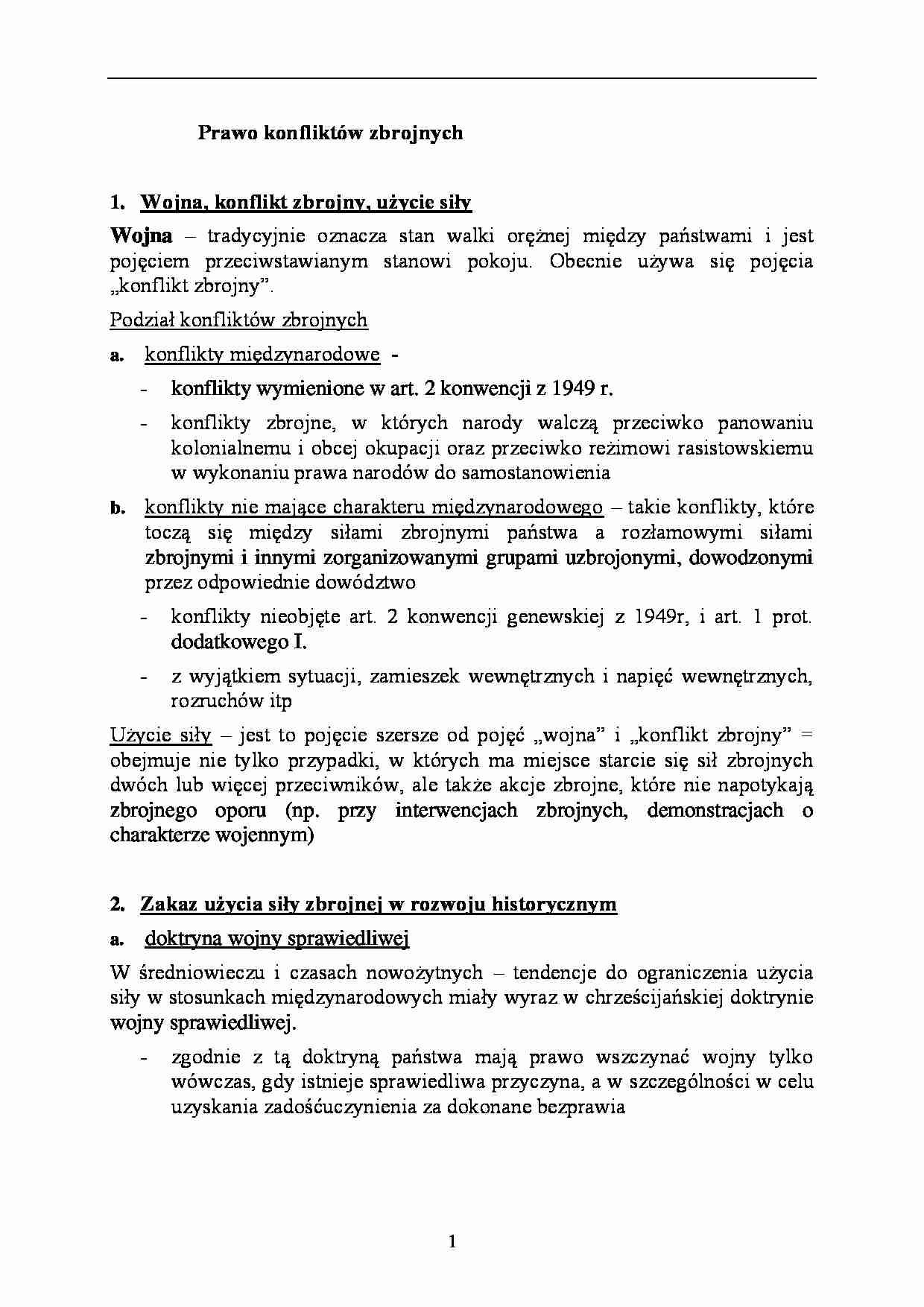 Prawo konfliktów zbrojnych-opracowanie - strona 1
