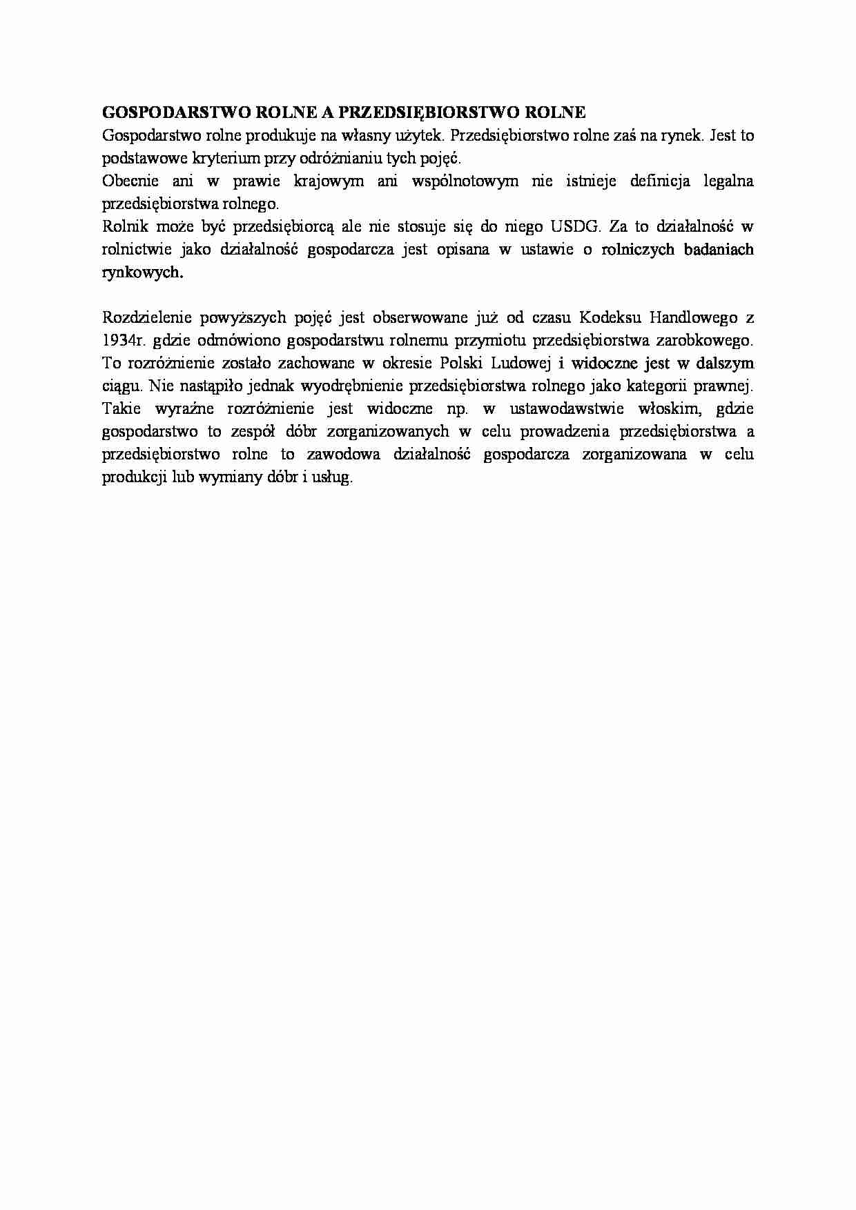 Gospodarstwo rolne a przedsiębiorstwo rolne-opracowanie - strona 1