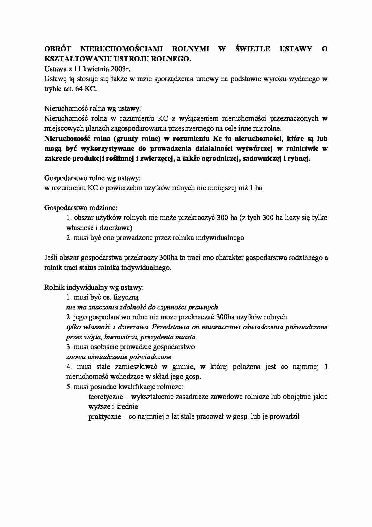 Obrót nieruchomościami rolnymi-ustawa o kształtowaniu ustroju rolnego - strona 1