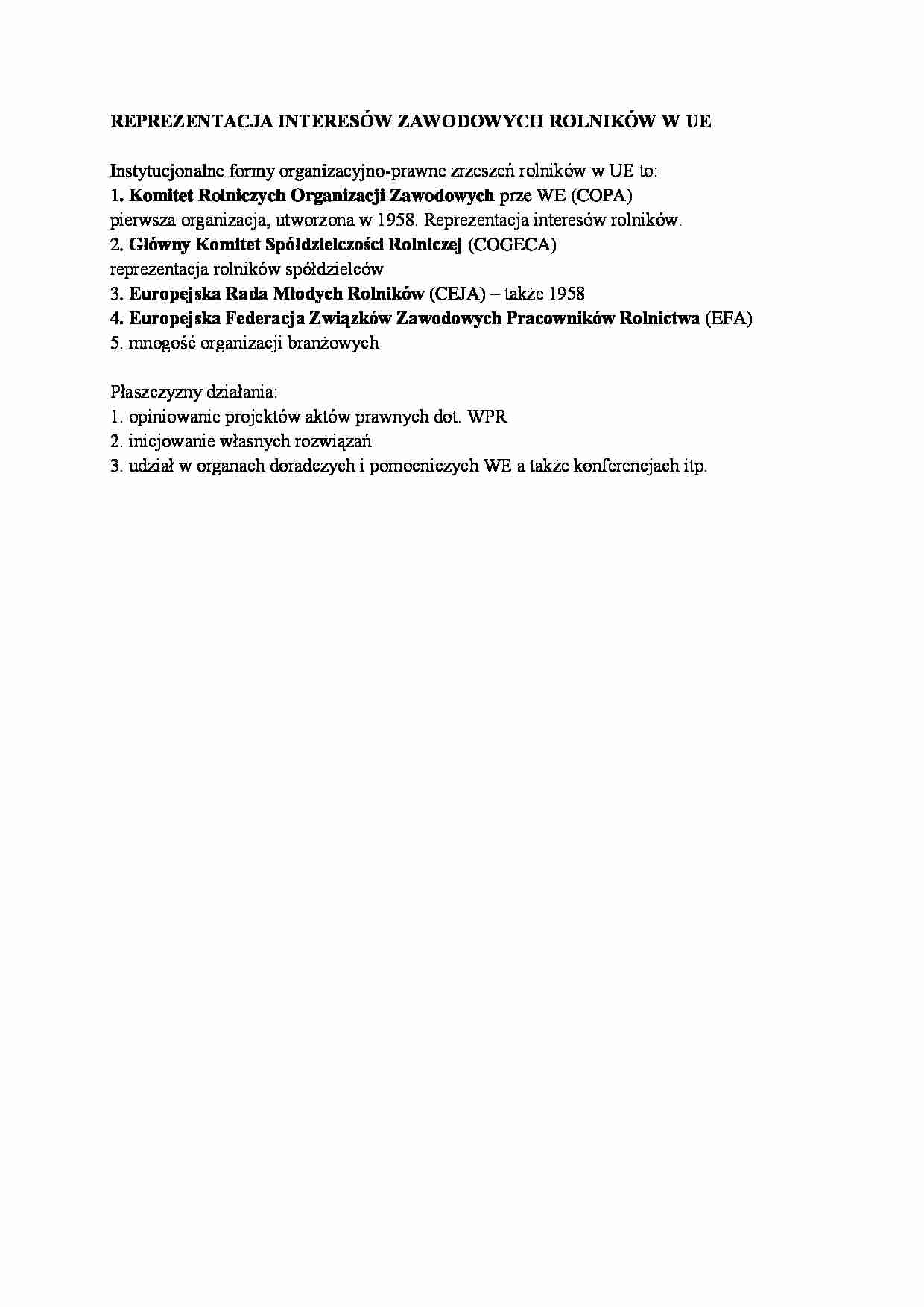 Reprezentacja interesów zawodowych rolników w UE-opracowanie - strona 1