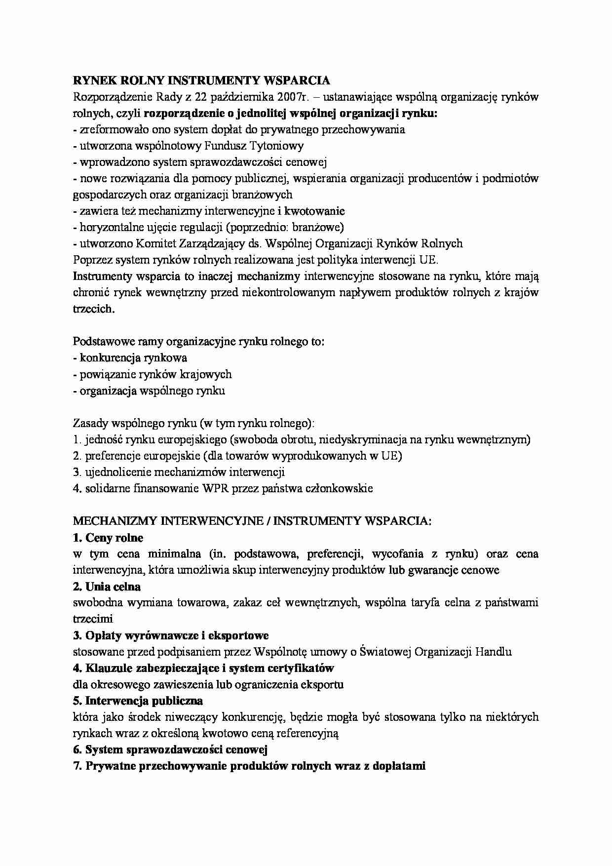 Rynek rolny instrumenty wsparcia-opracowanie - strona 1