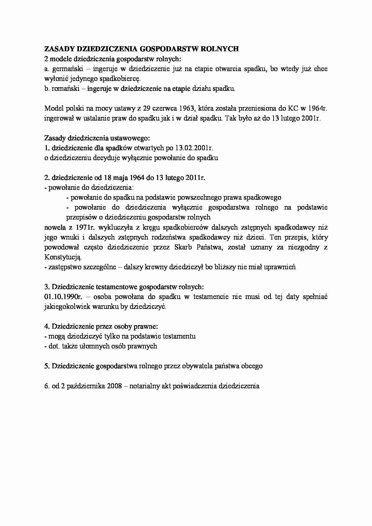 Zasady dziedziczenia gospodarstw rolnych-opracowanie - strona 1