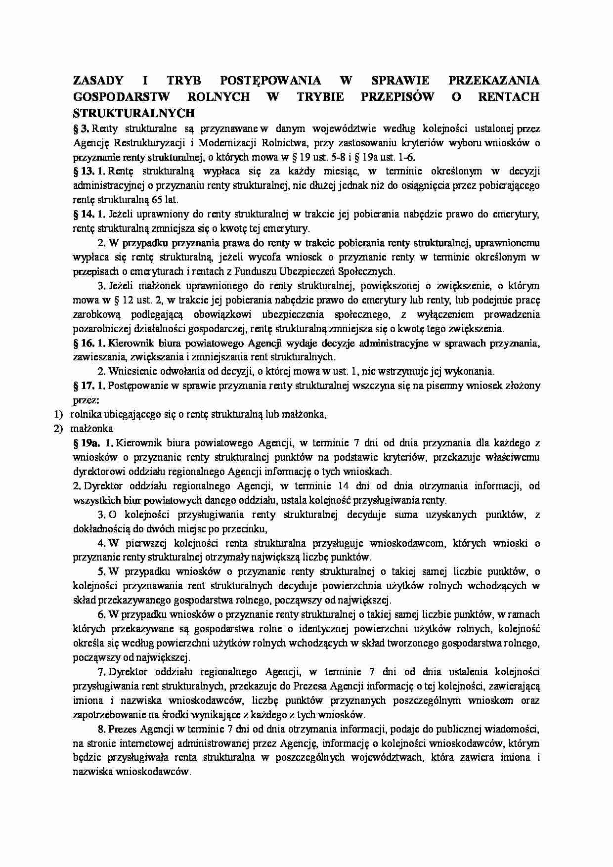 Przekazanie gospodarstw rolnych w trybie przepisów o rentach strukturalnych-opracowanie - strona 1