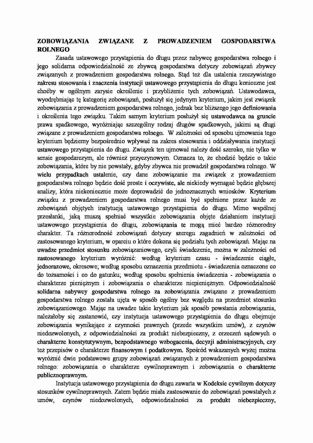 Zobowiązania związane z prowadzeniem gospodarstwa rolnego-opracowanie - strona 1