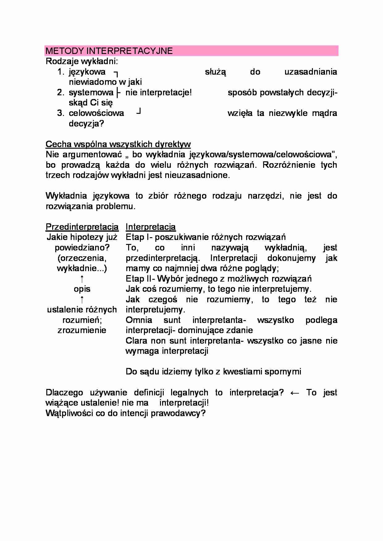 Metody interpretacyjne-opracowanie - strona 1