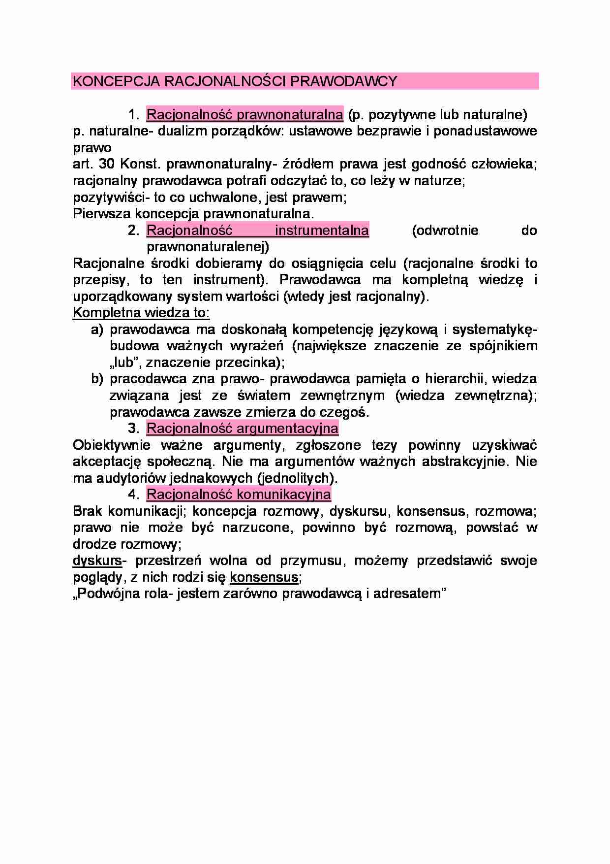 Koncepcja racjonalności prawodawcy-opracowanie - strona 1