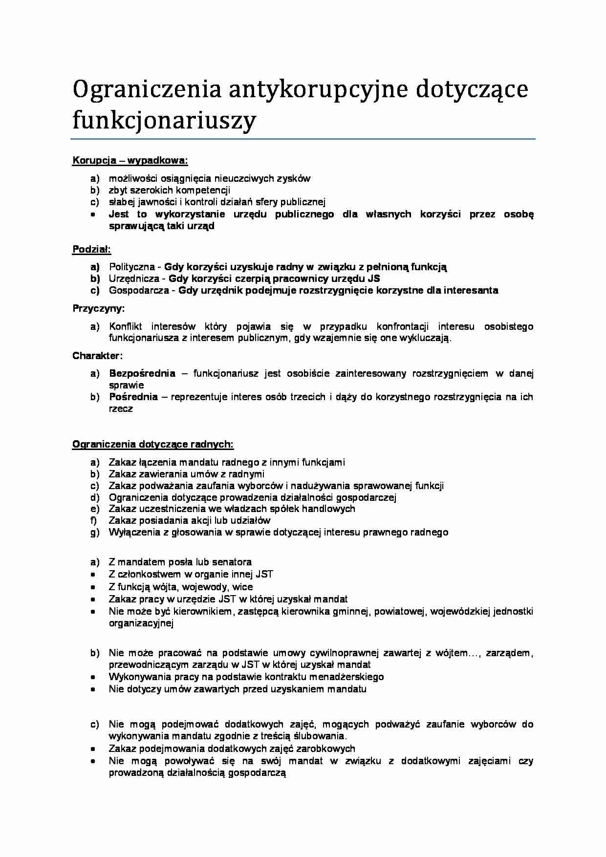 Ograniczenia antykorupcyjne dotyczące funkcjonariuszy-opracowanie - strona 1