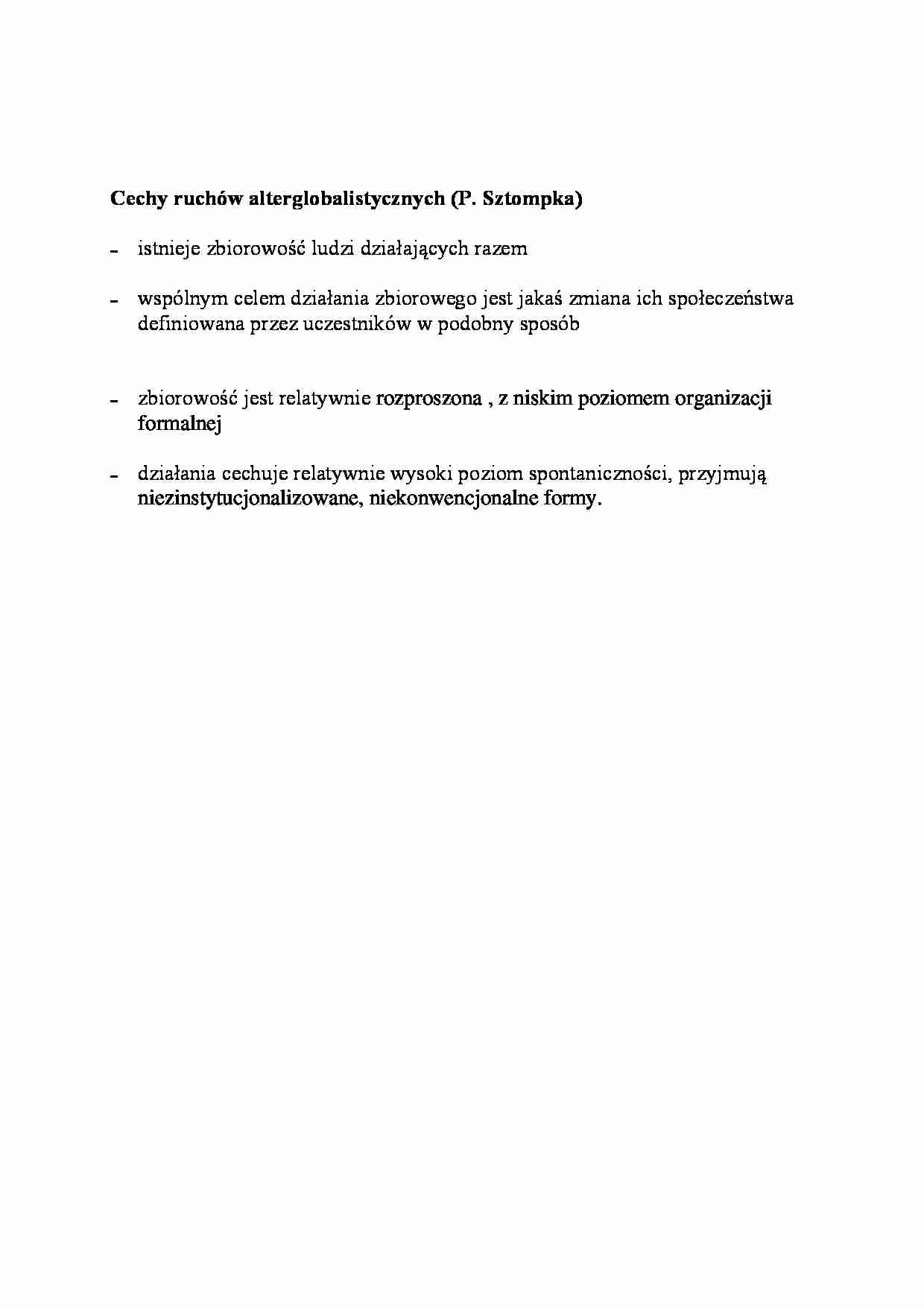 Cechy ruchów alterglobalistycznych-opracowanie - strona 1
