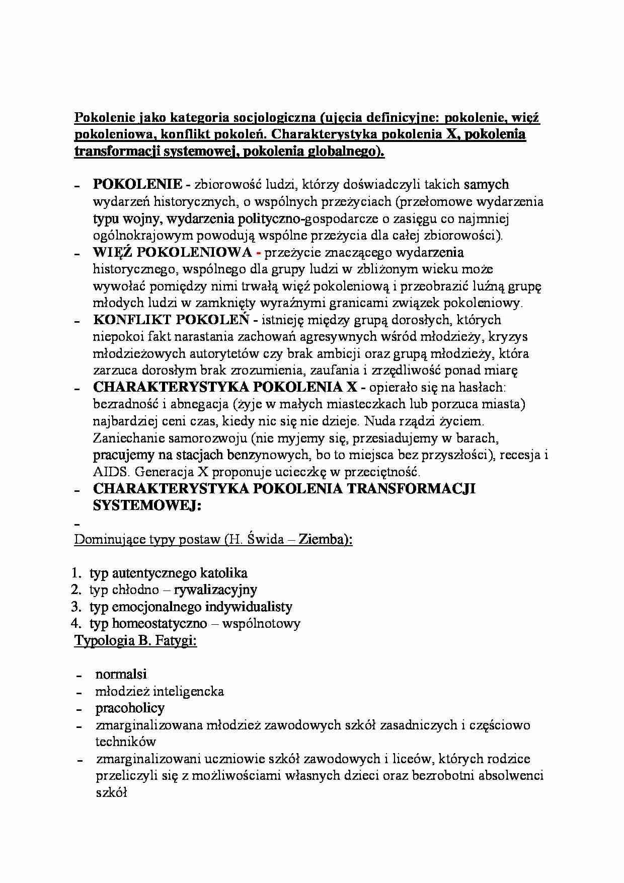 Pokolenie jako kategoria socjologiczna-opracowanie - strona 1