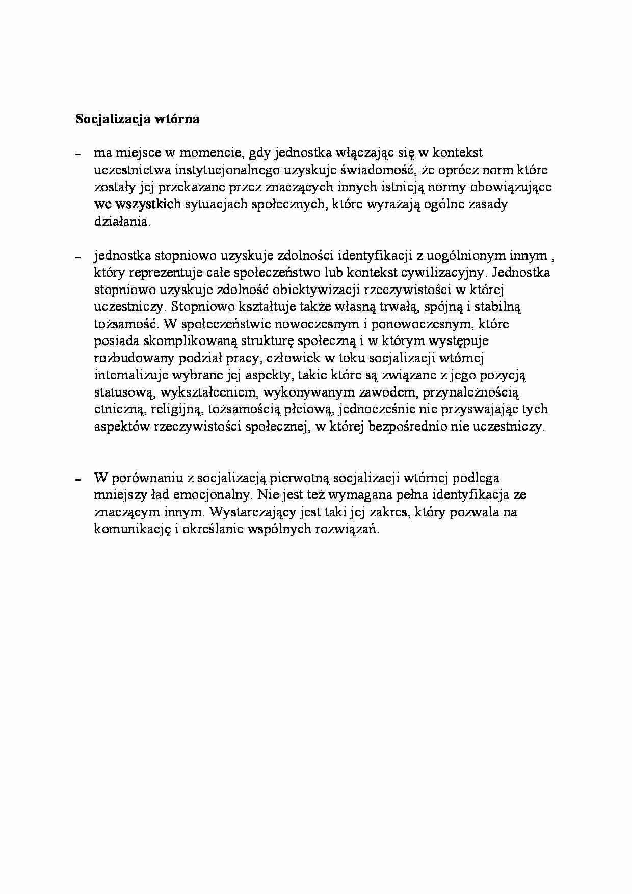 Socjalizacja wtórna-opracowanie - strona 1