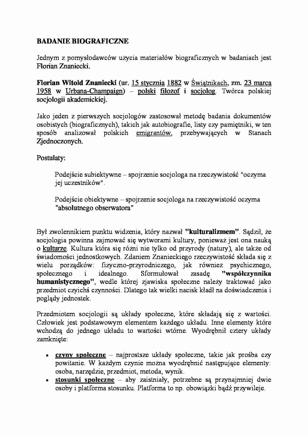 Badanie biograficzne-opracowanie - strona 1