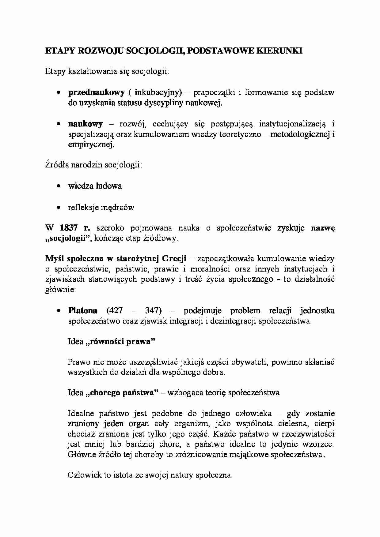 Etapy rozwoju socjologii-opracowanie  - strona 1