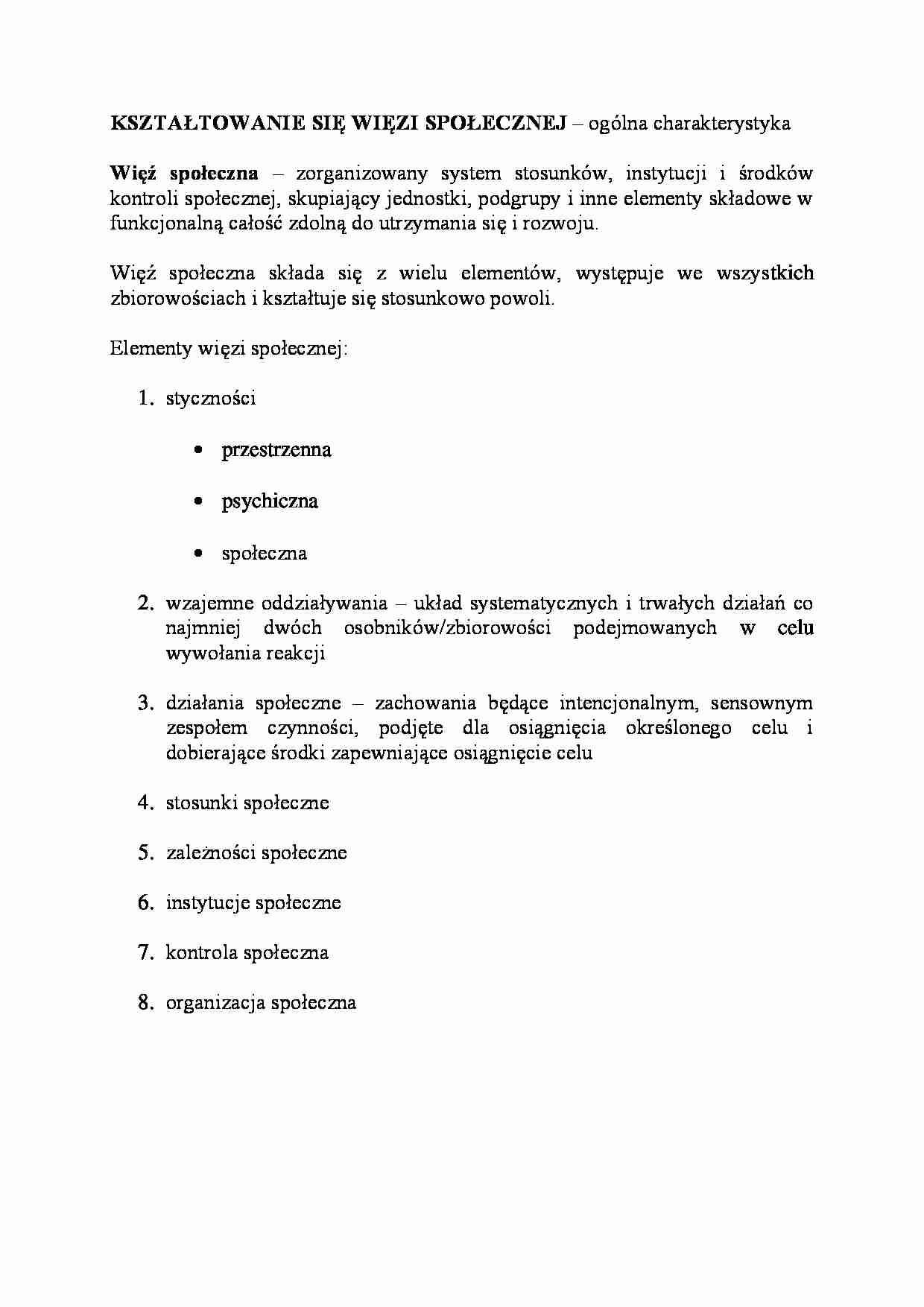 Kształtowanie się więzi społecznej-opracowanie  - strona 1