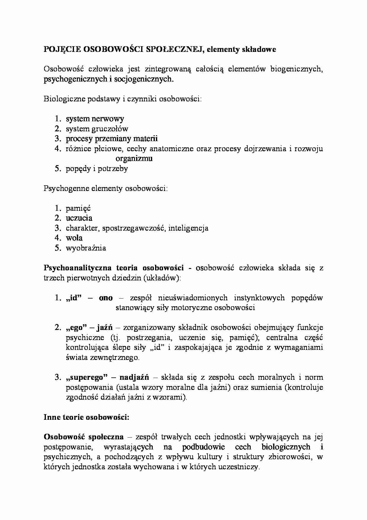 Pojęcie osobowości społecznej-opracowanie  - strona 1