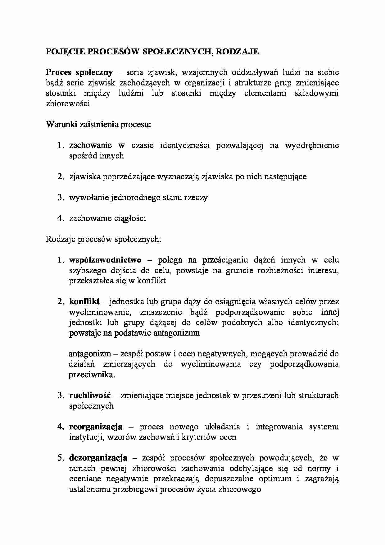 Pojęcie procesów społecznych-opracowanie  - strona 1