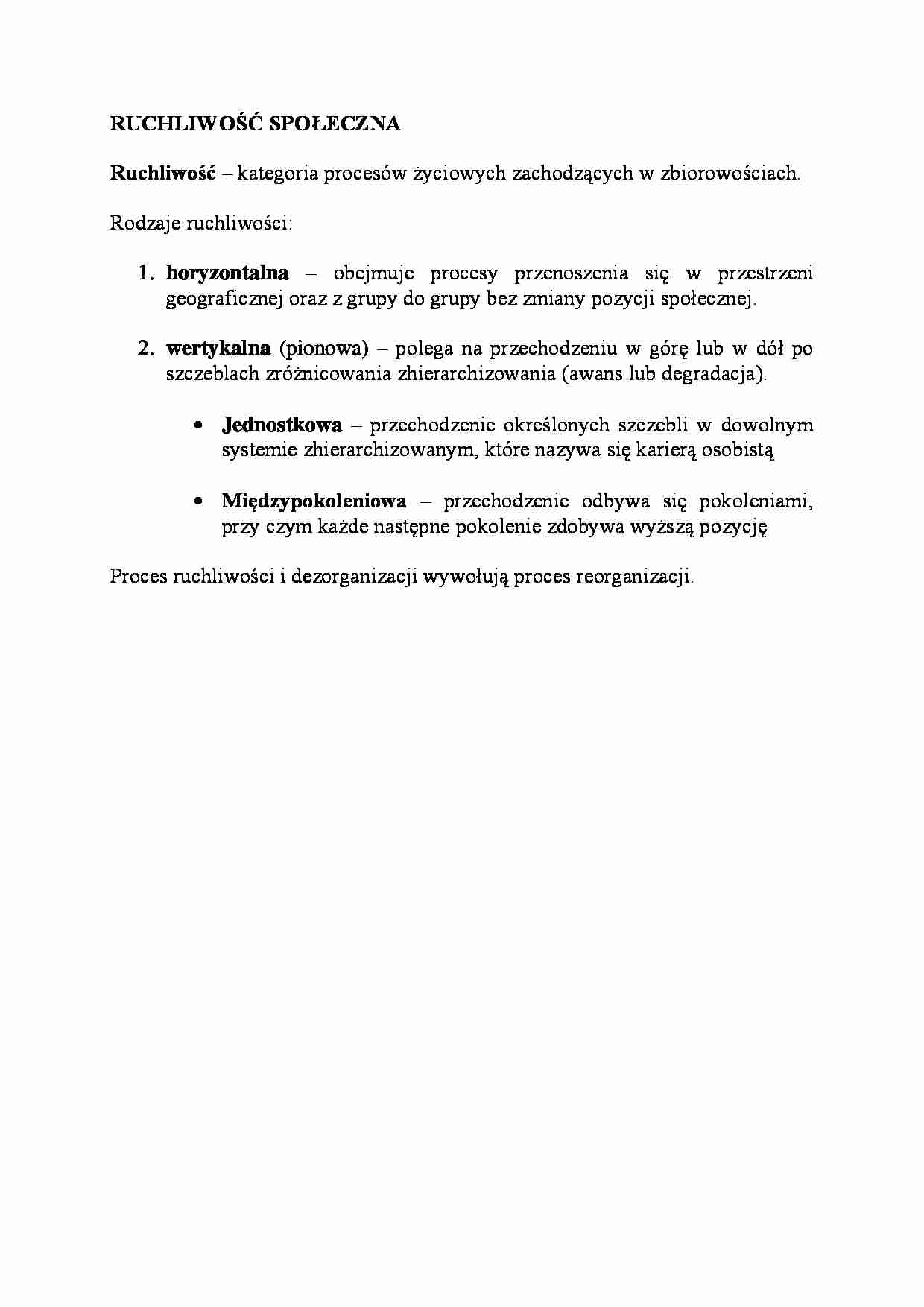Ruchliwość społeczna-opracowanie  - strona 1