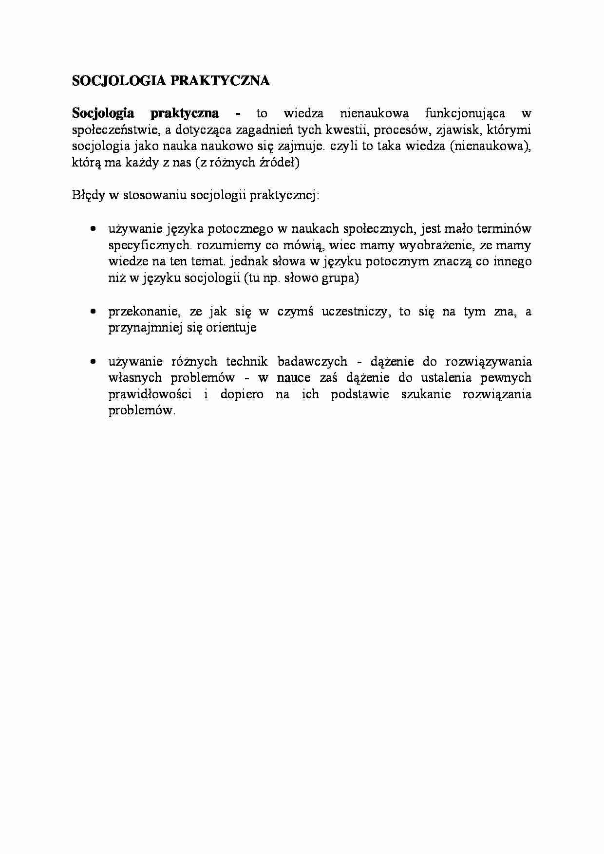 Socjologia praktyczna-opracowanie  - strona 1