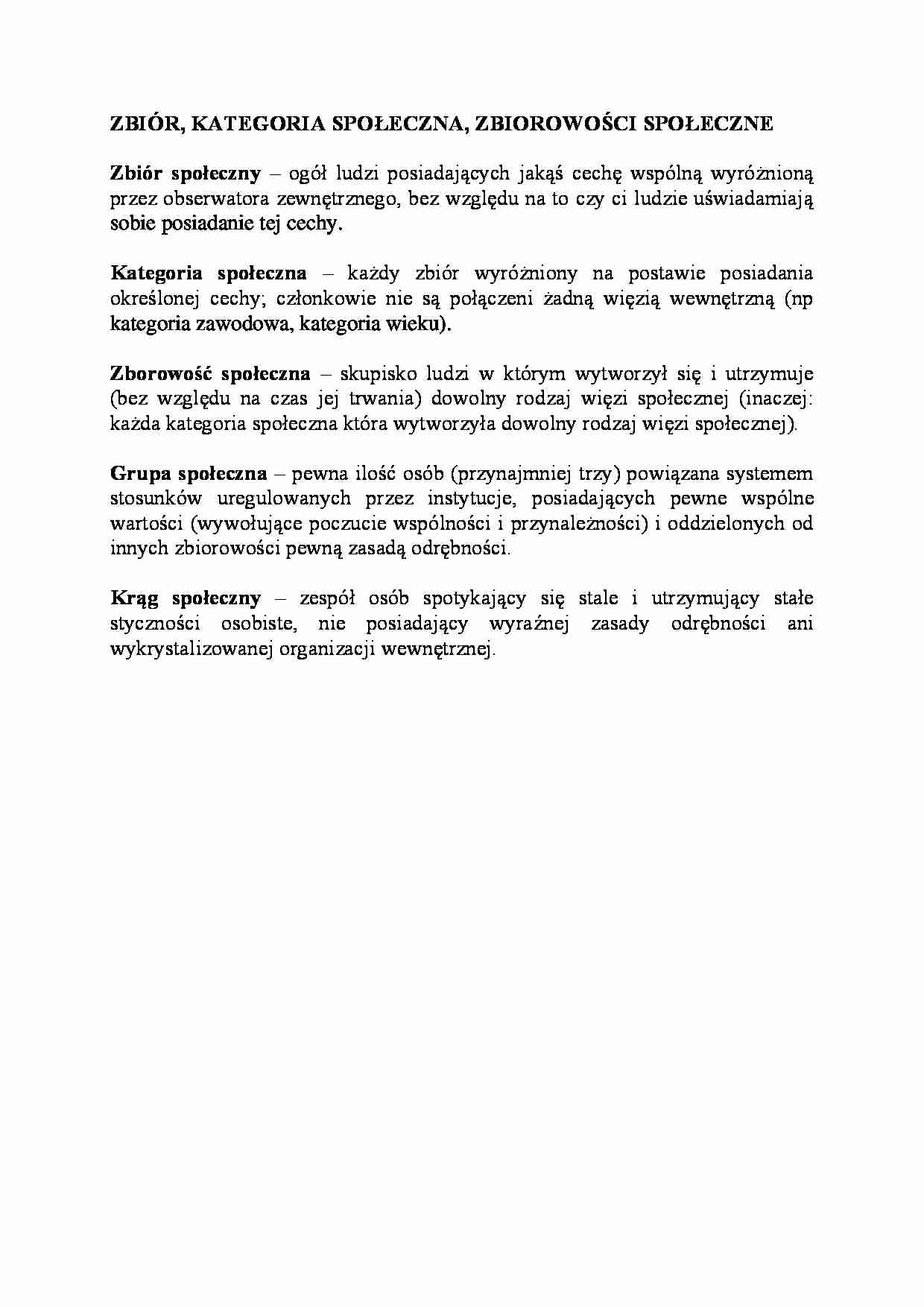 Zbiór, kategoria społeczna, zbiorowości społeczne-opracowanie  - strona 1