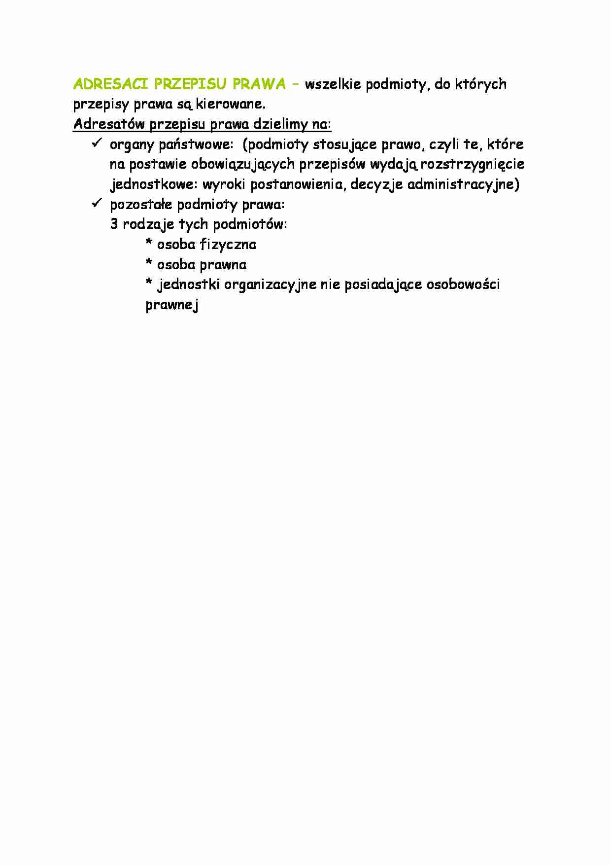 Adresaci przepisu prawa-opracowanie  - strona 1