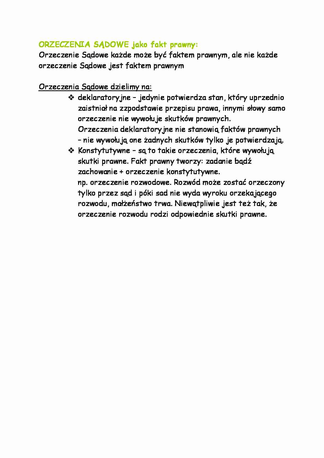 Orzeczenia sądowe jako fakt prawny-opracowanie - strona 1