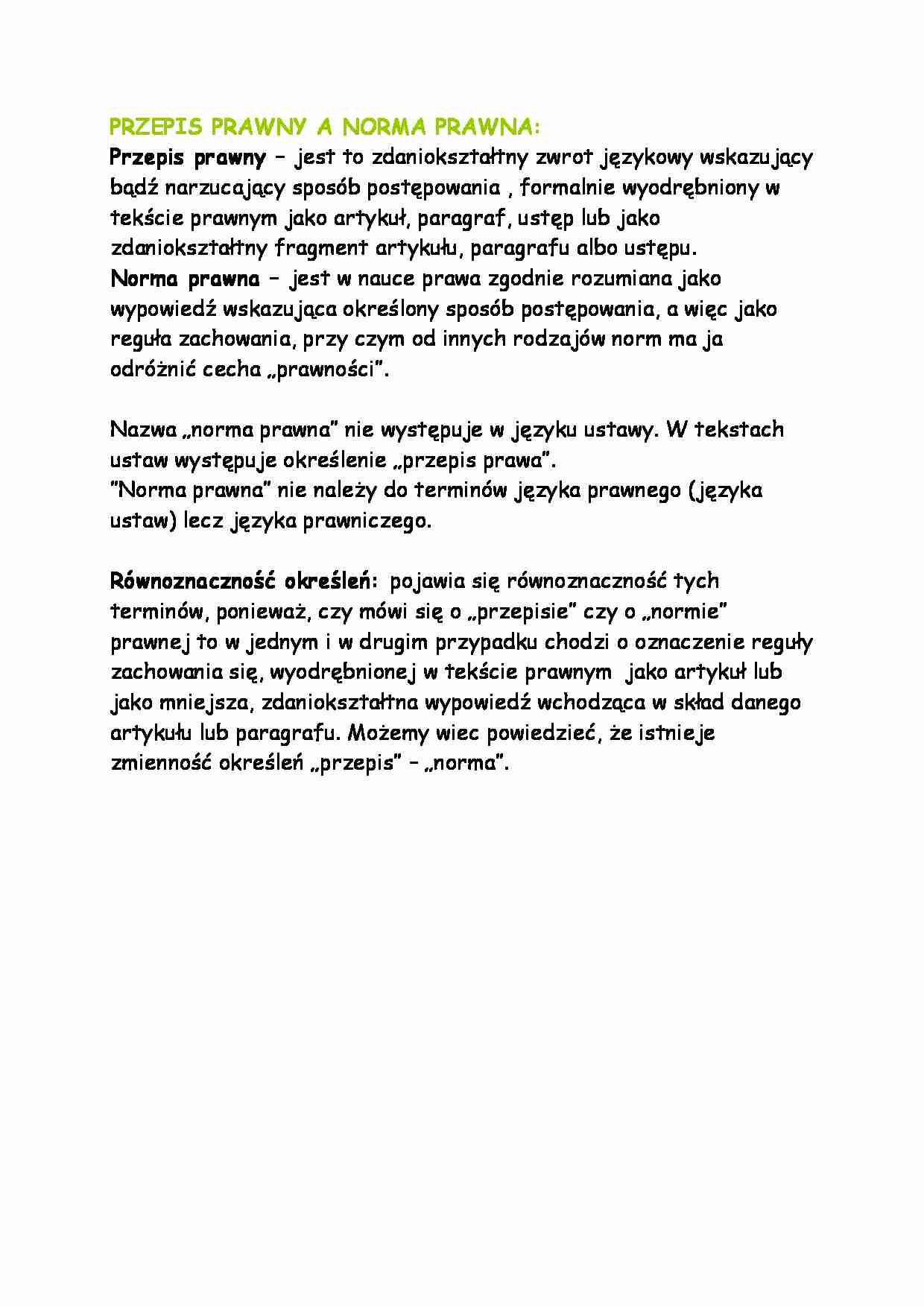 Przepis prawny a norma prawna-opracowanie  - strona 1