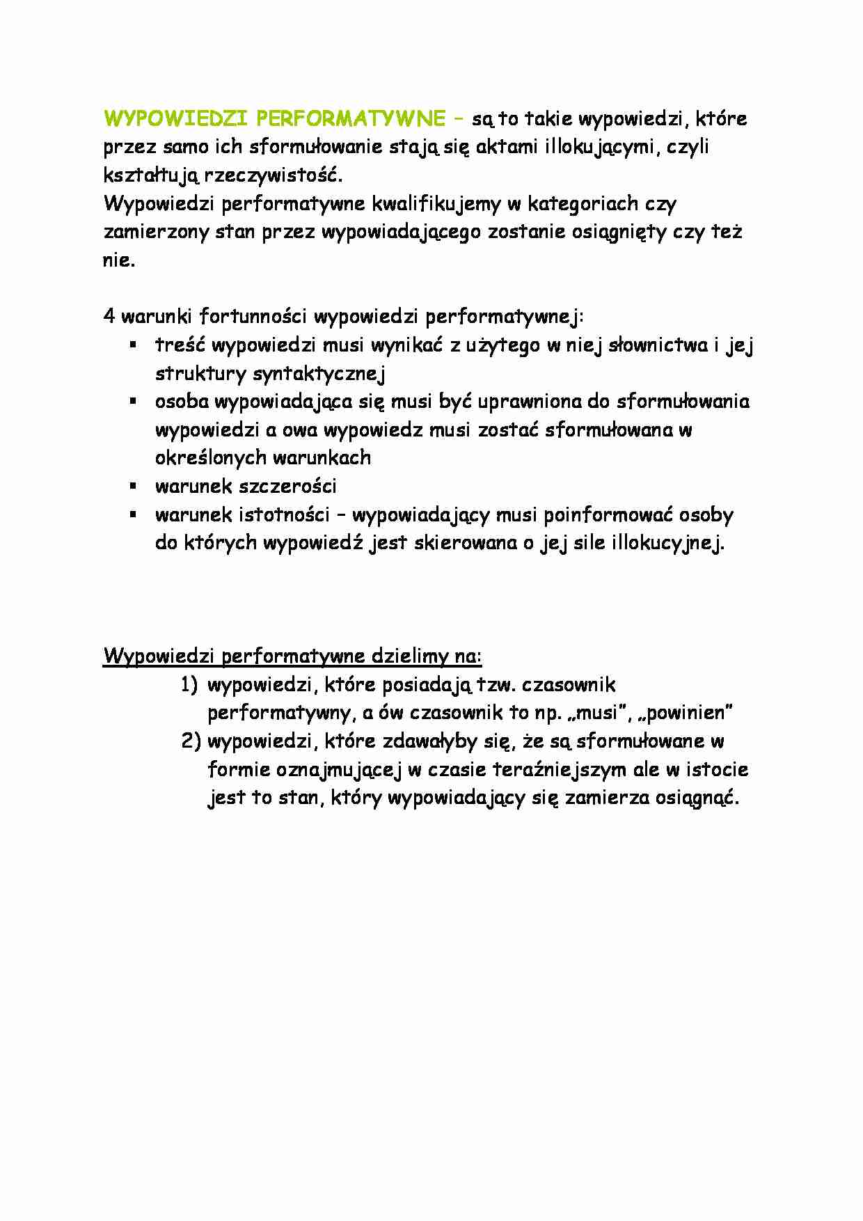 Wypowiedzi performatywne-opracowanie   - strona 1