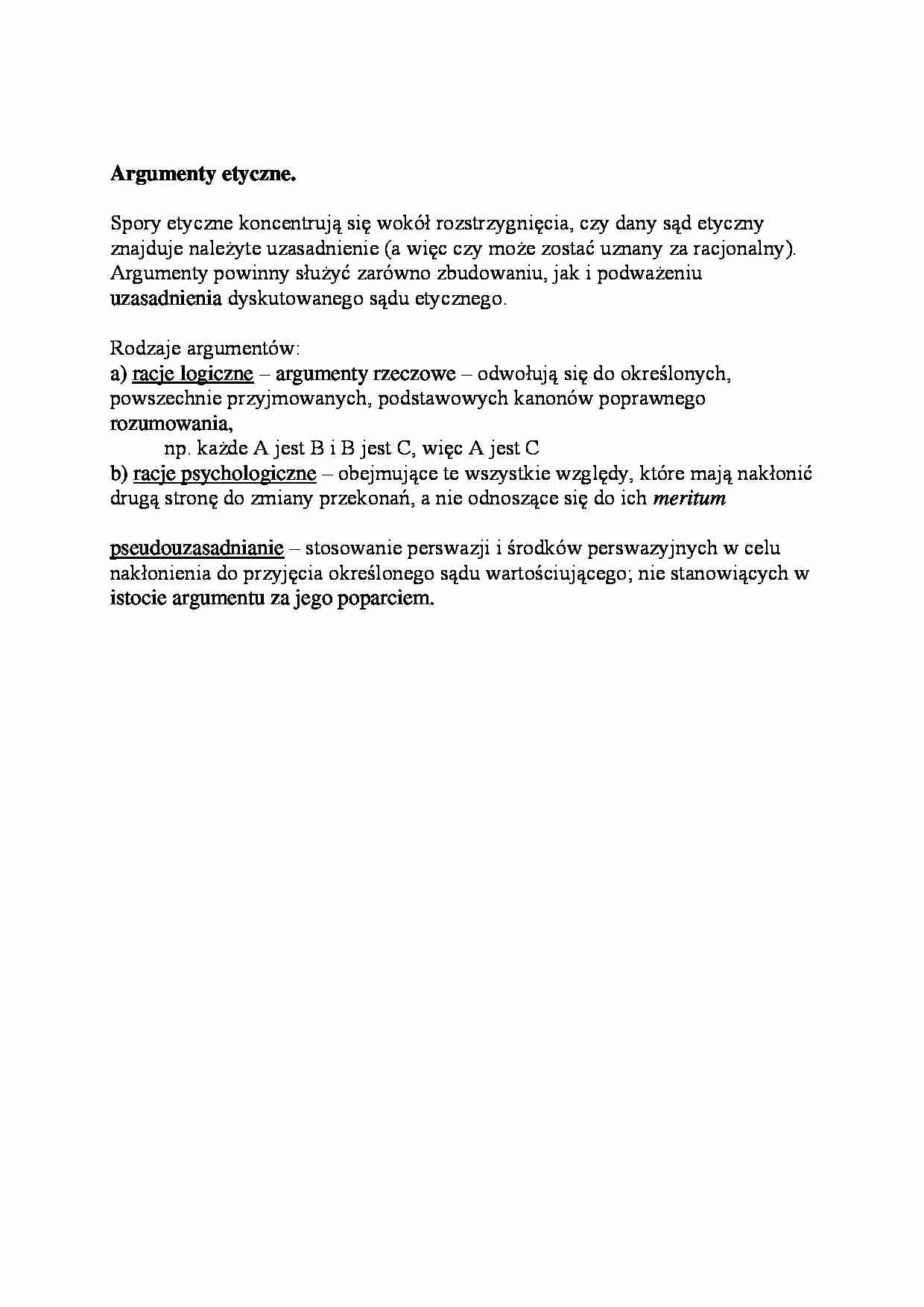 Argumenty etyczne-opracowanie - strona 1