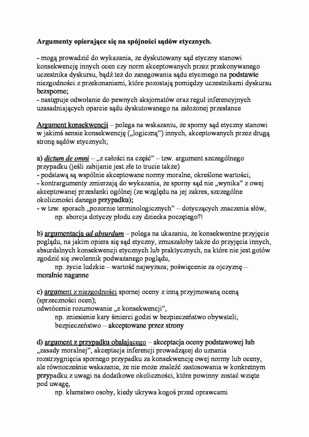 Argumenty opierające się na spójności sądów etycznych-opracowanie - strona 1