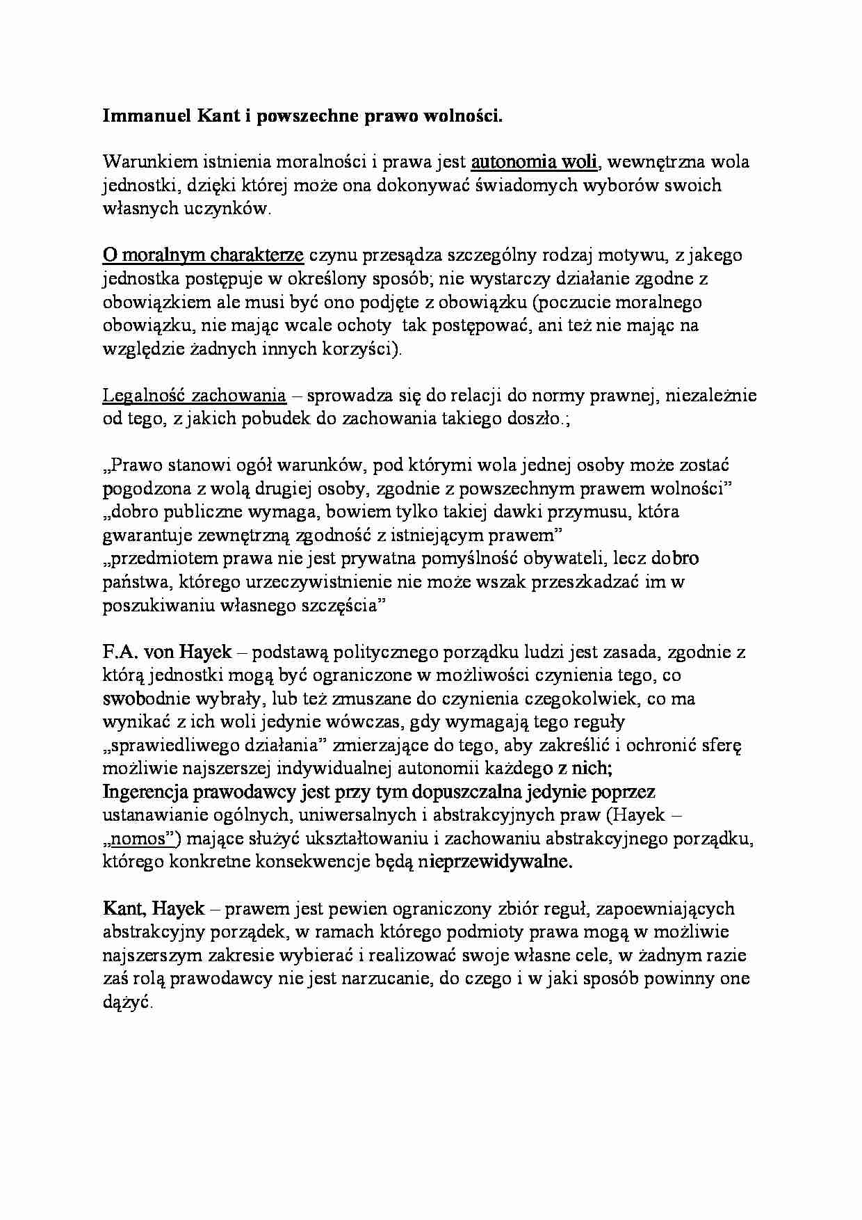 Immanuel Kant i powszechne prawo wolności-opracowanie  - strona 1