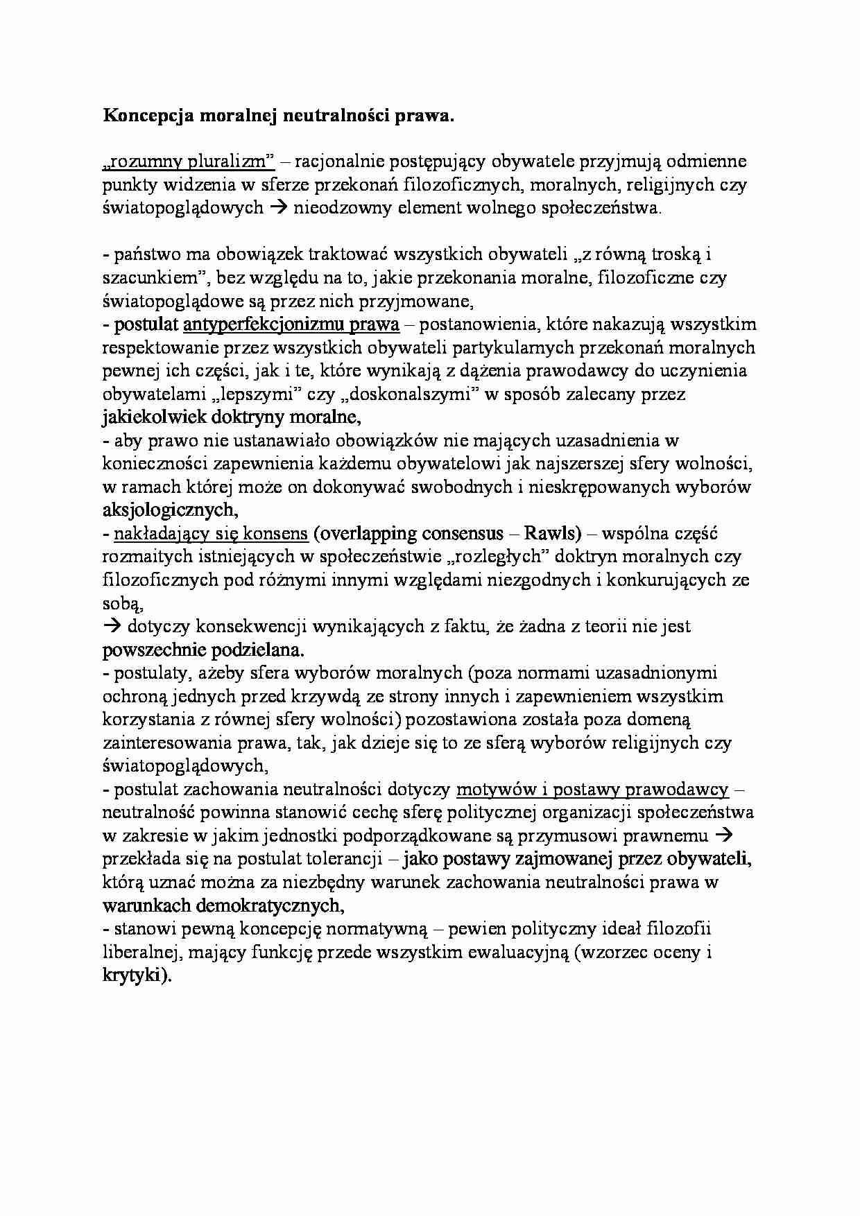Koncepcja moralnej neutralności prawa-opracowanie - strona 1