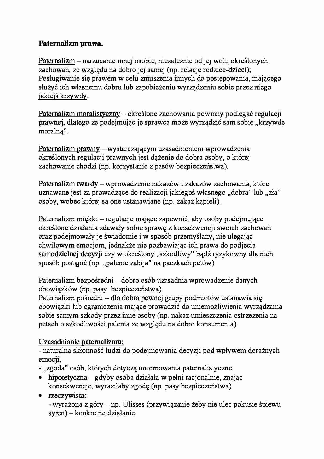 Paternalizm prawa-opracowanie  - strona 1