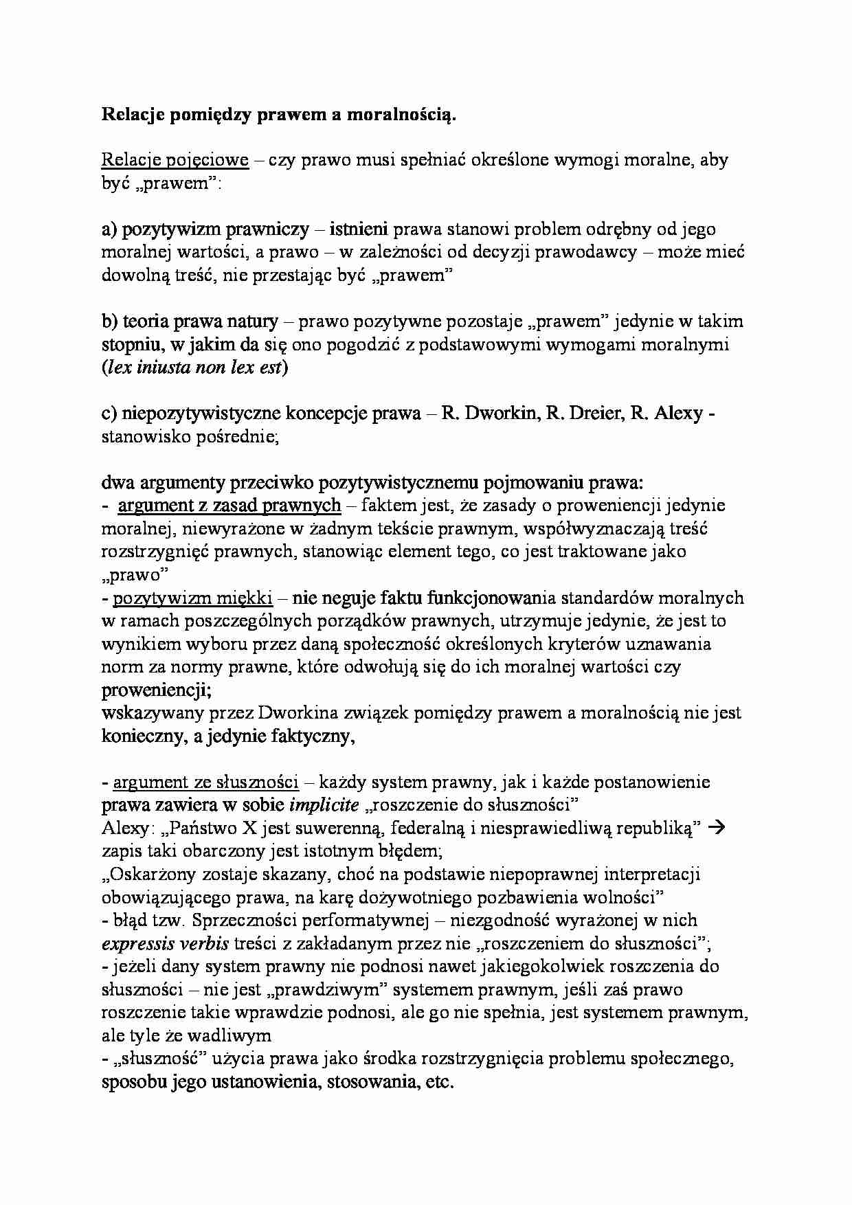 Relacje pomiędzy prawem a moralnością-opracowanie  - strona 1