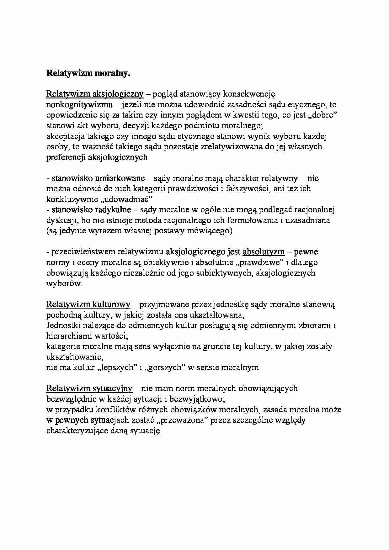Relatywizm moralny-opracowanie  - strona 1