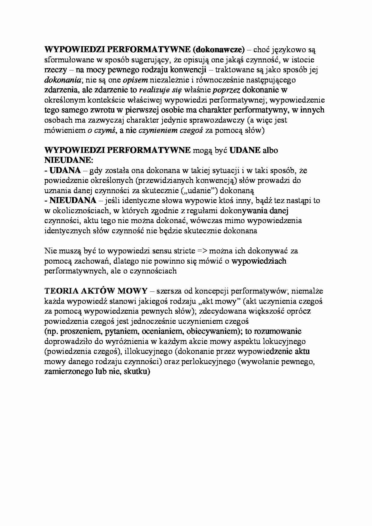 Wypowiedzi performatywne-opracowanie - strona 1