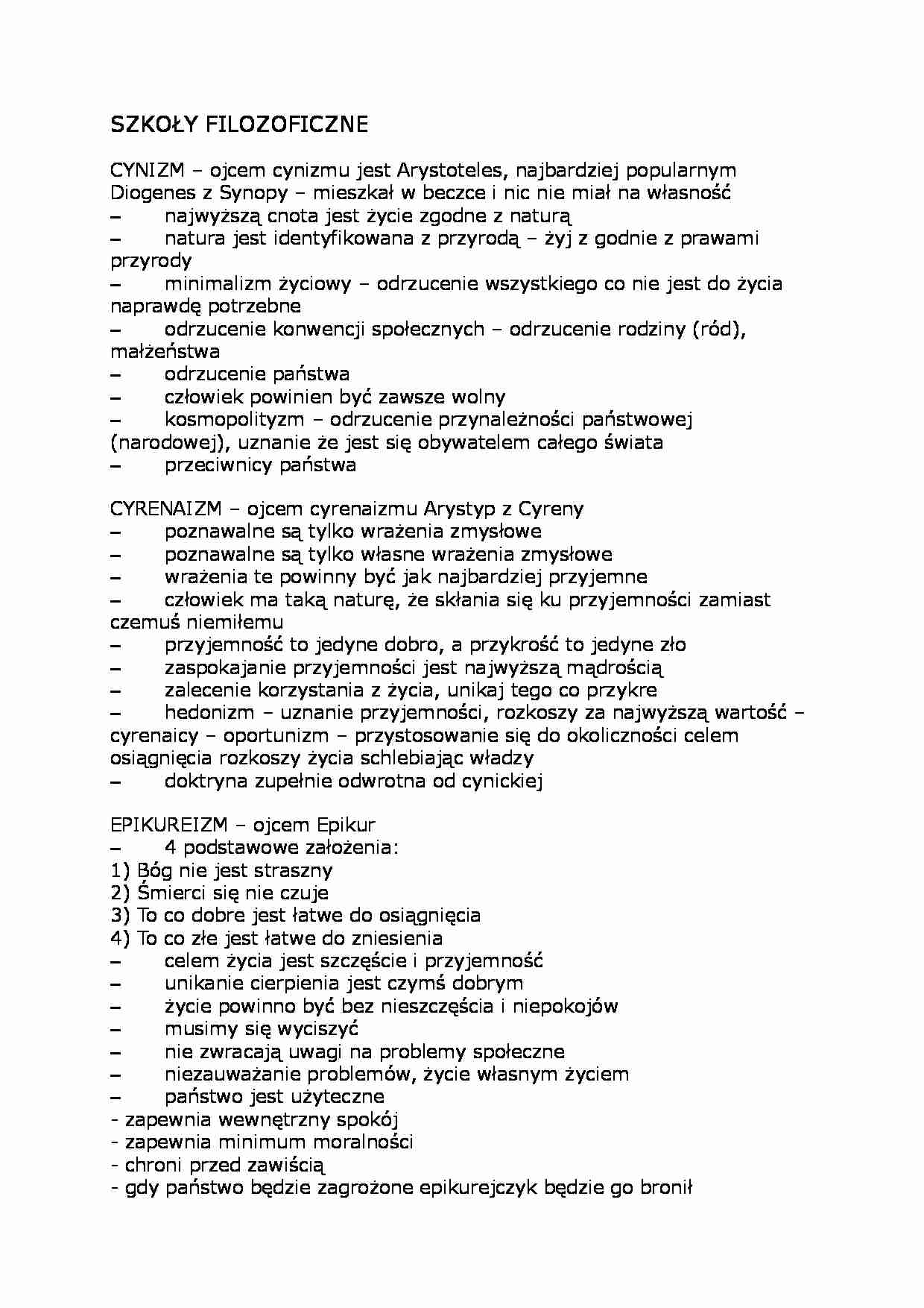Szkoły filozoficzne-opracowanie - strona 1