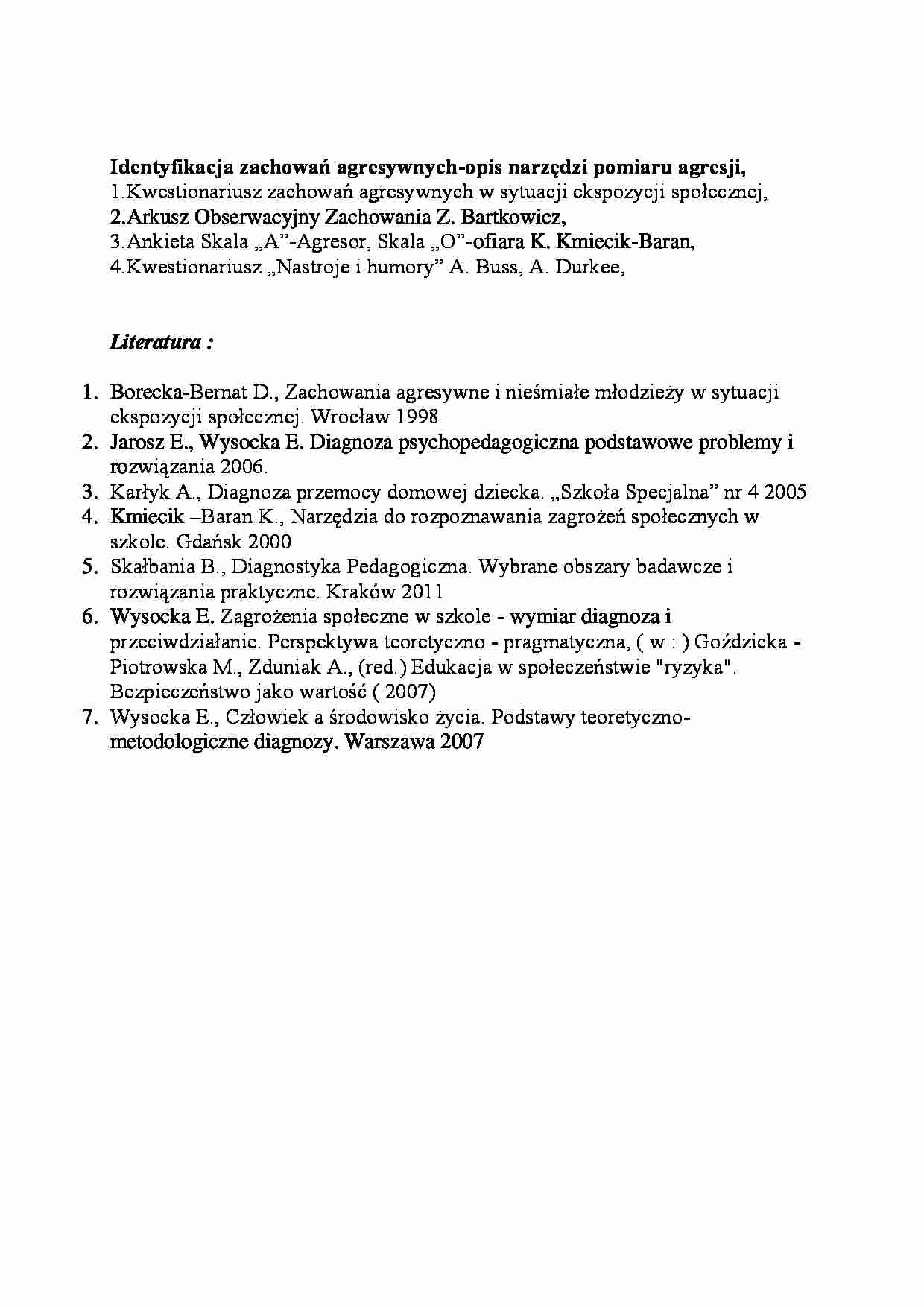 Identyfikacja zachowań agresywnych-opracowanie - strona 1