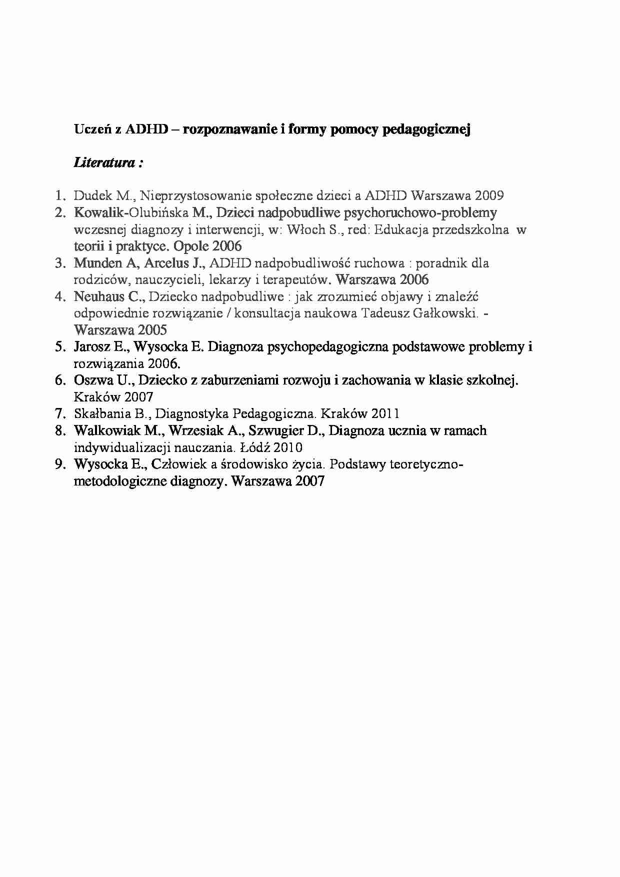 Uczeń z ADHD-opracowanie literatury - strona 1