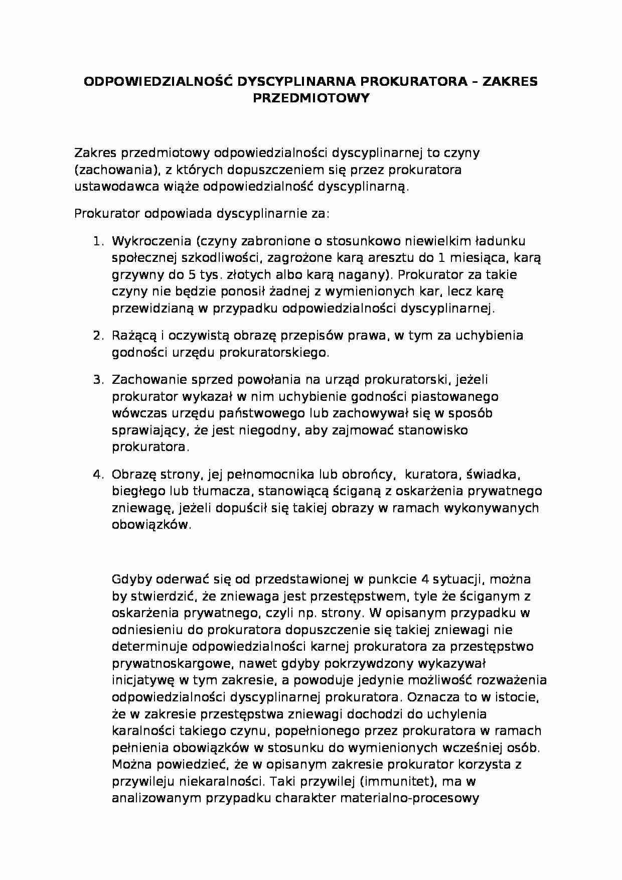 Odpowiedzialność dyscyplinarna prokuratora - zakres przedmiotowy - strona 1