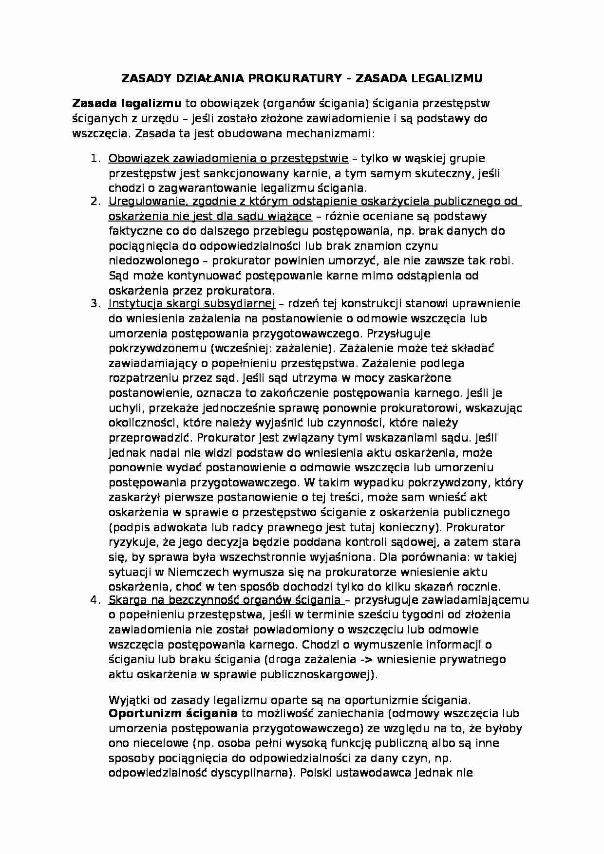 Zasada legalizmu w działaniu prokuratury-opracowanie  - strona 1