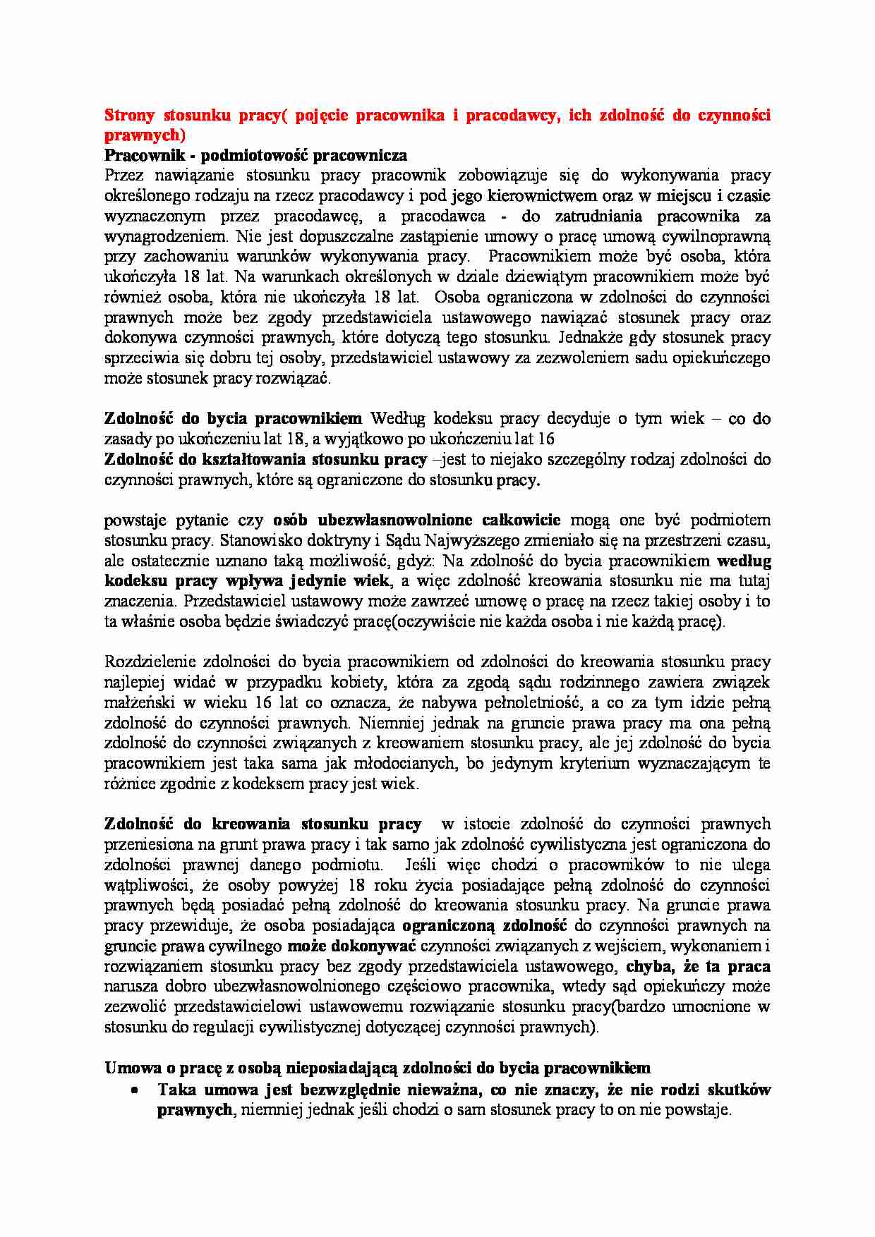 Strony stosunku pracy-opracowanie - strona 1