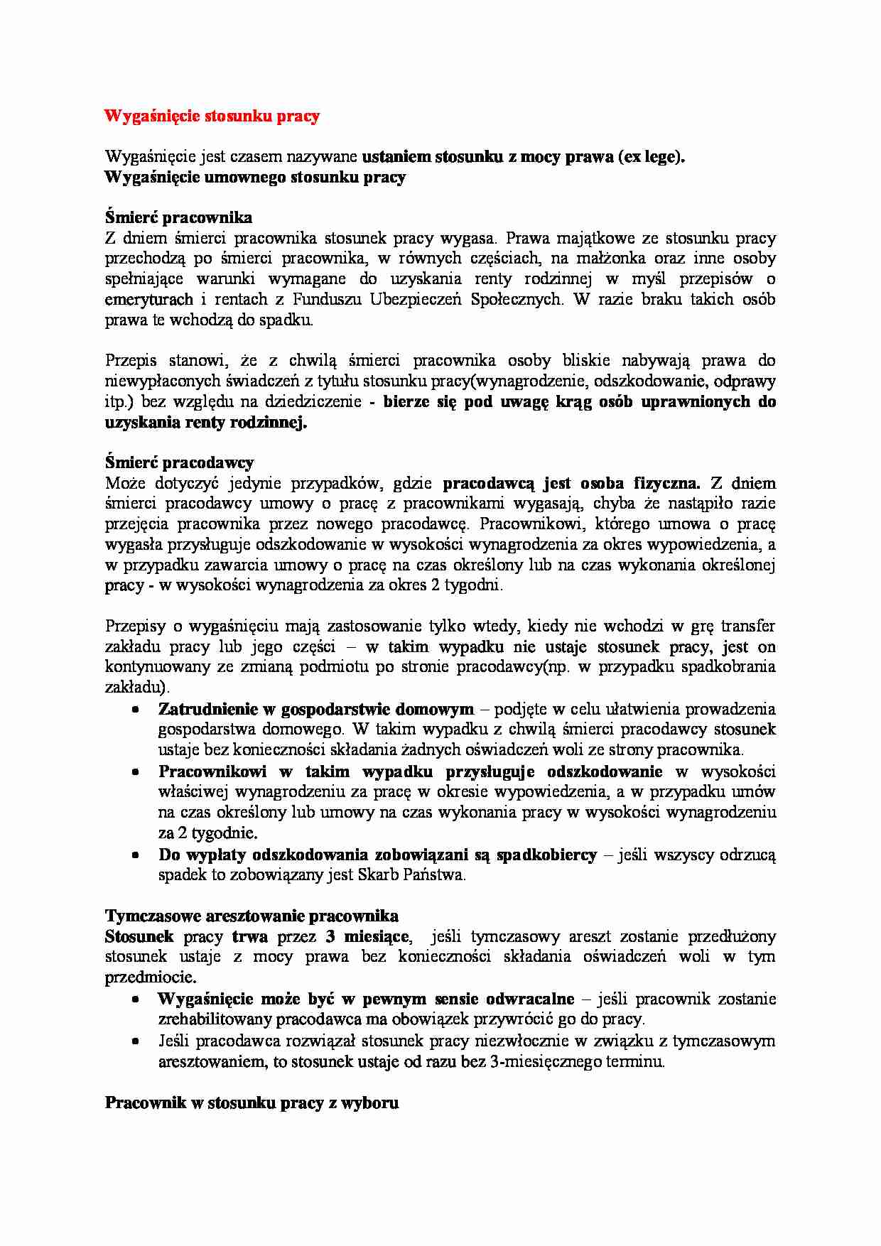 Wygaśnięcie stosunku pracy-opracowanie - strona 1