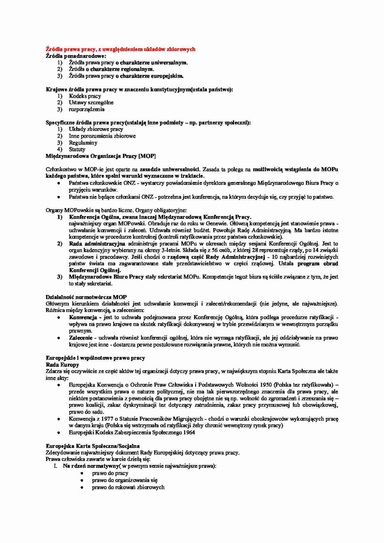 Źródła prawa pracy-opracowanie - strona 1