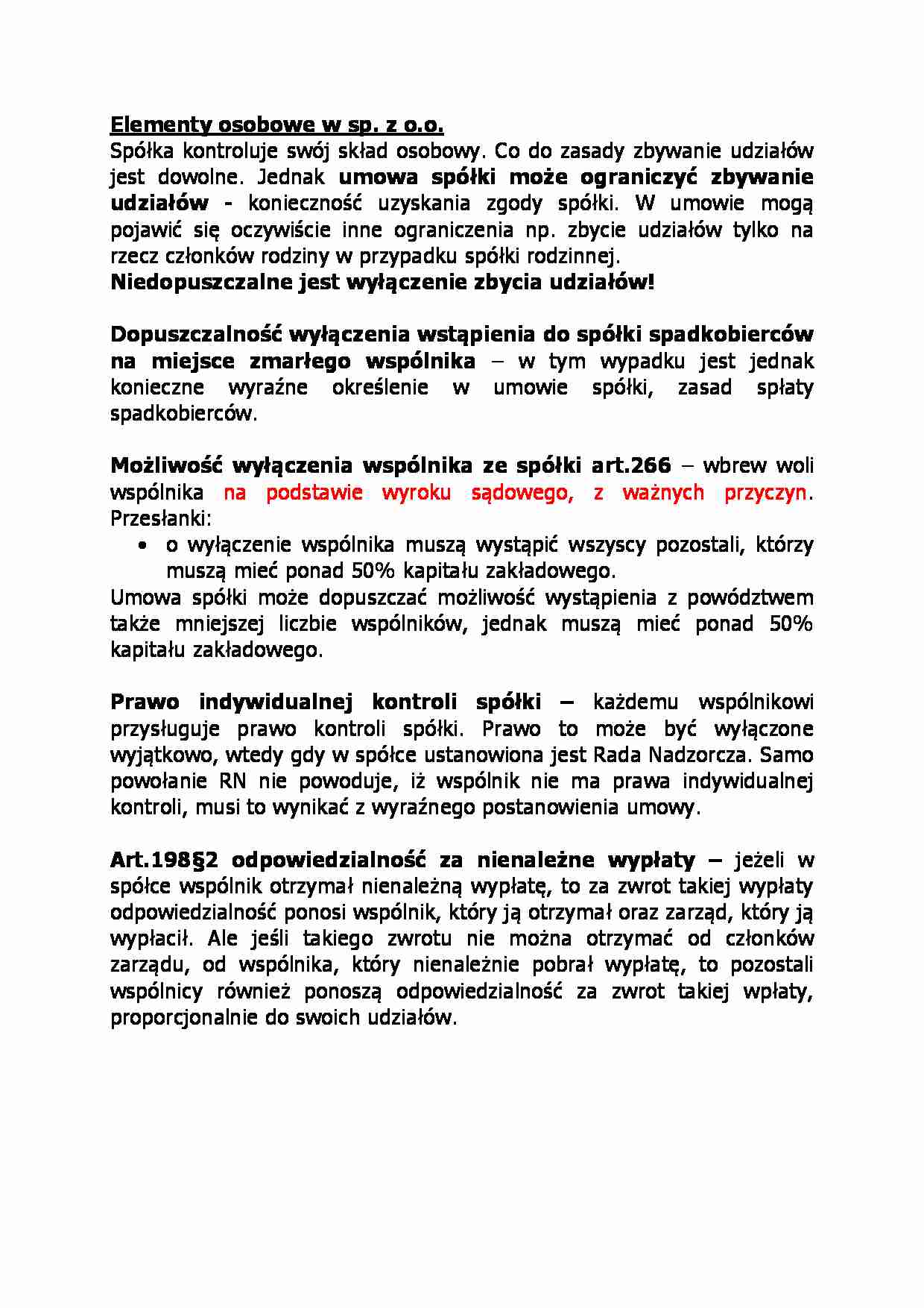 Elementy osobowe w sp. z o.o.-opracowanie  - strona 1