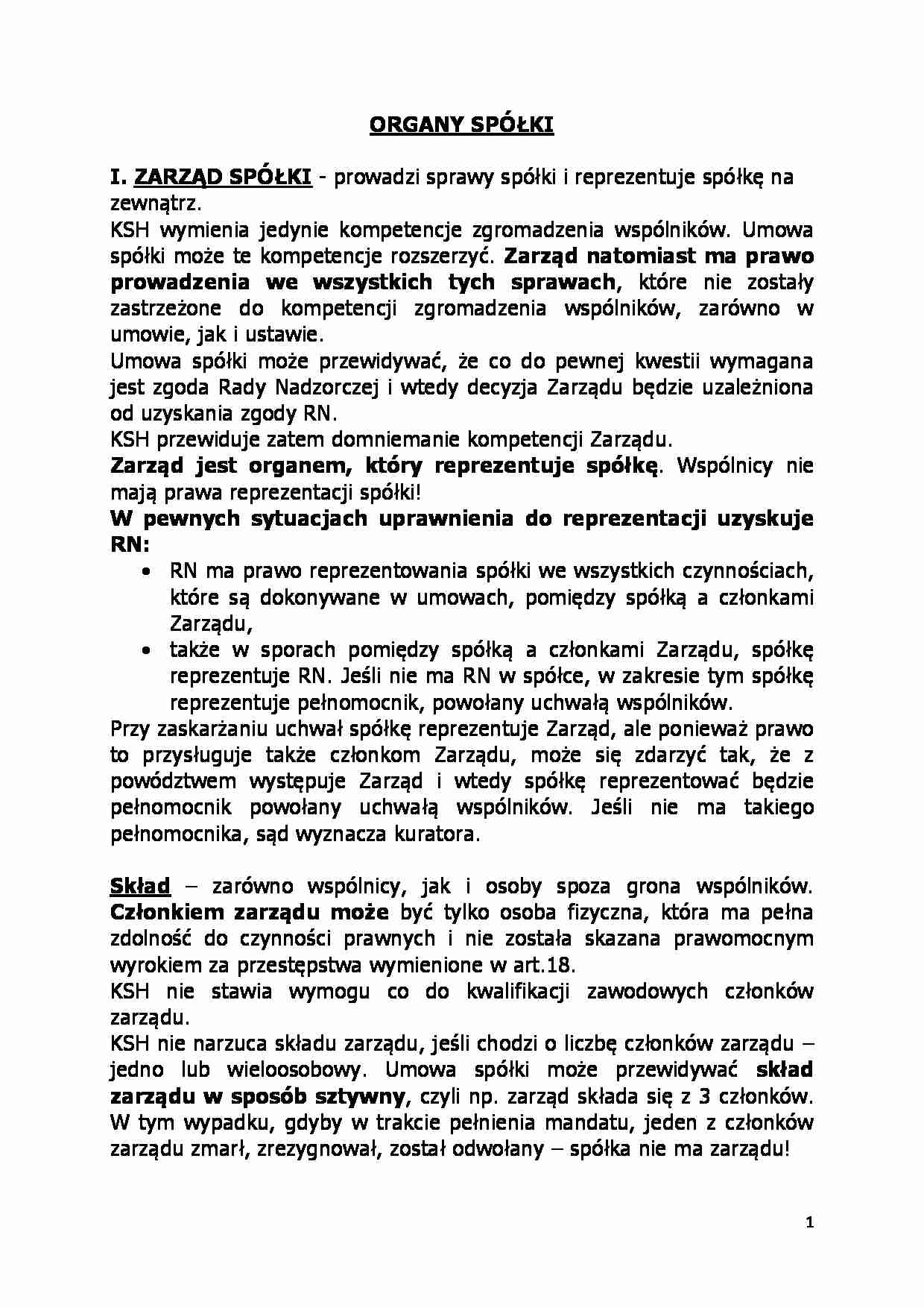 Organy spółki-opracowanie - strona 1